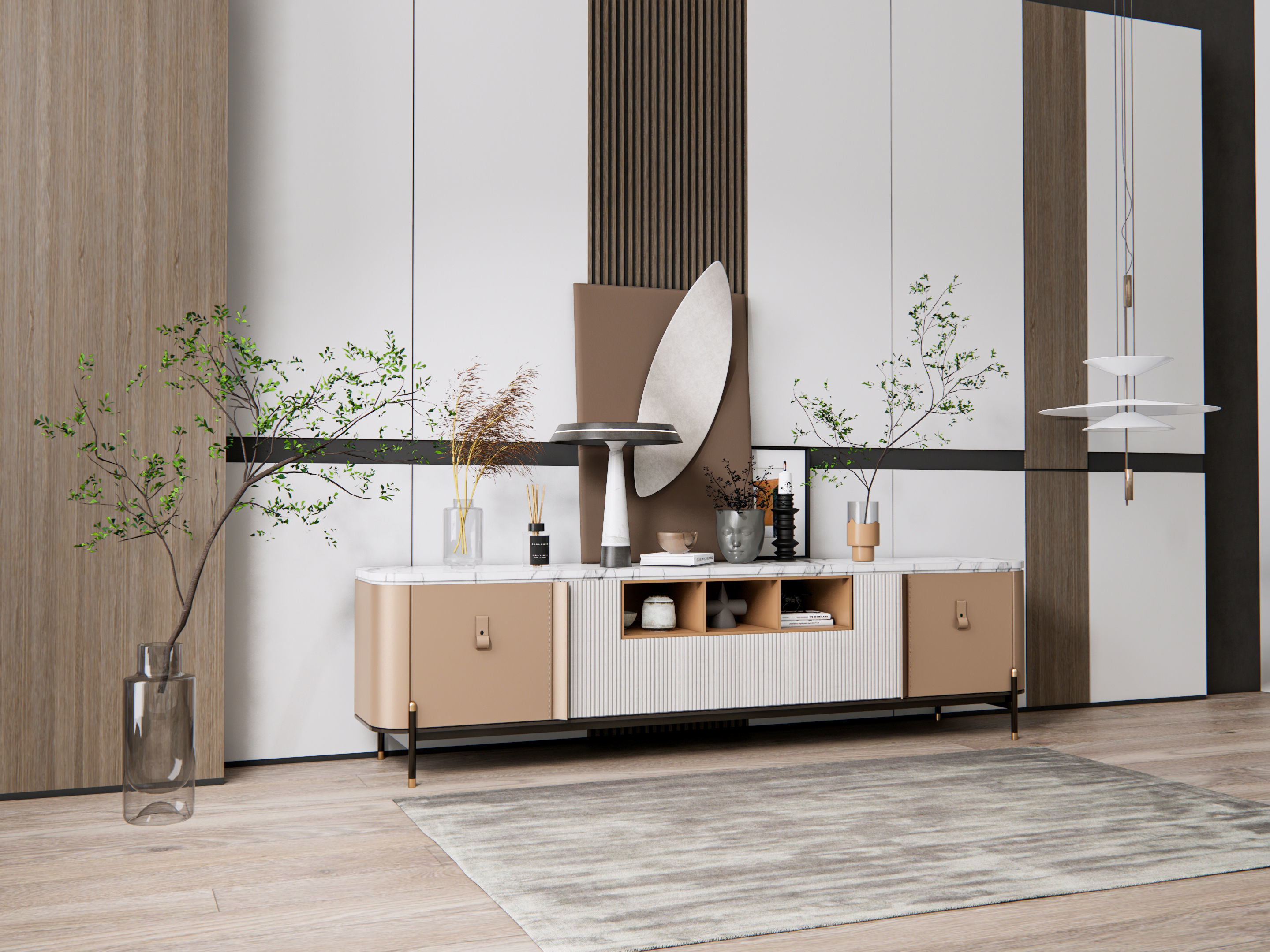 Sideboard with wall panel and flooring 18 3D model_4