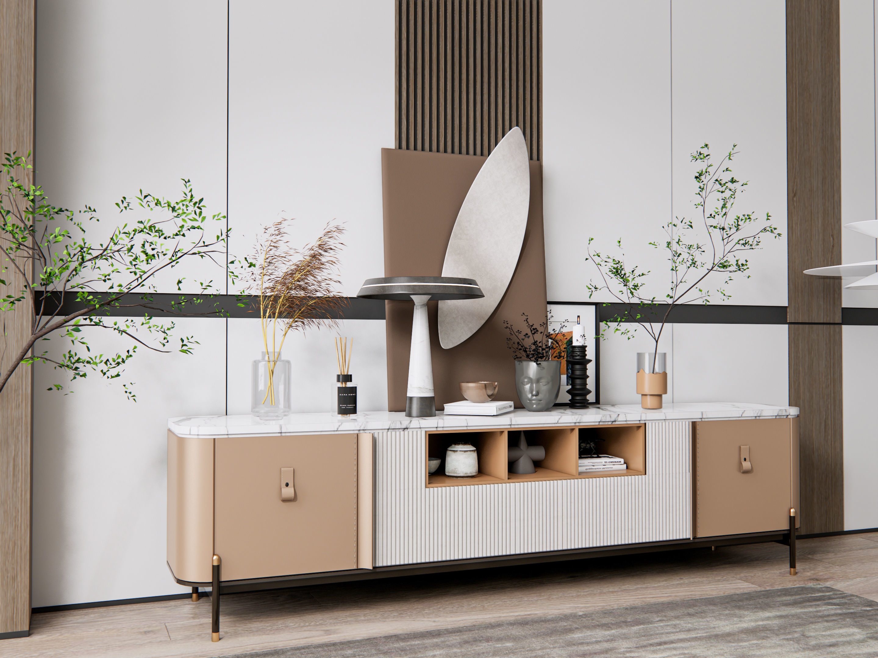 Sideboard with wall panel and flooring 18 3D model_5