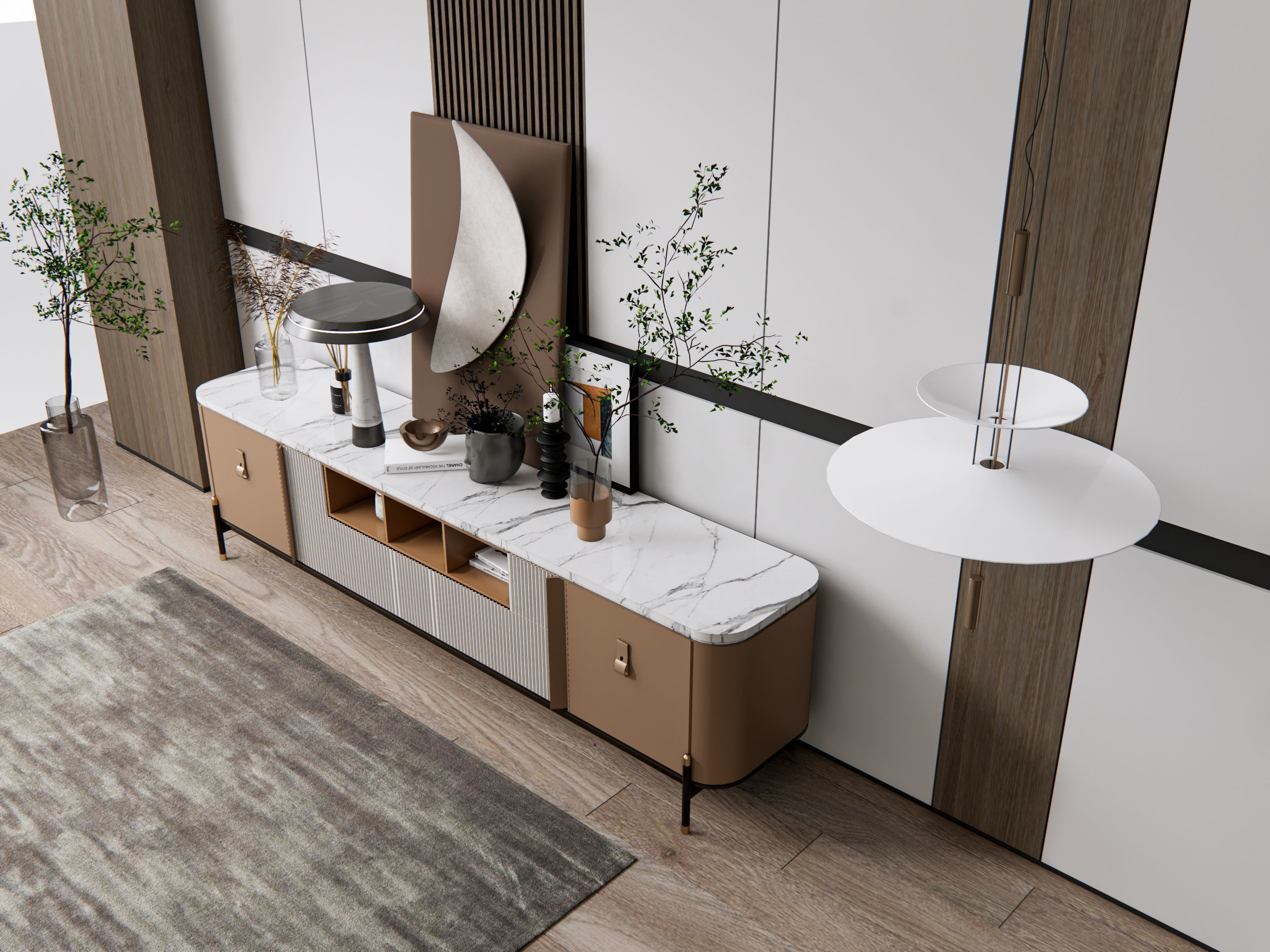 Sideboard with wall panel and flooring 18 3D model_11