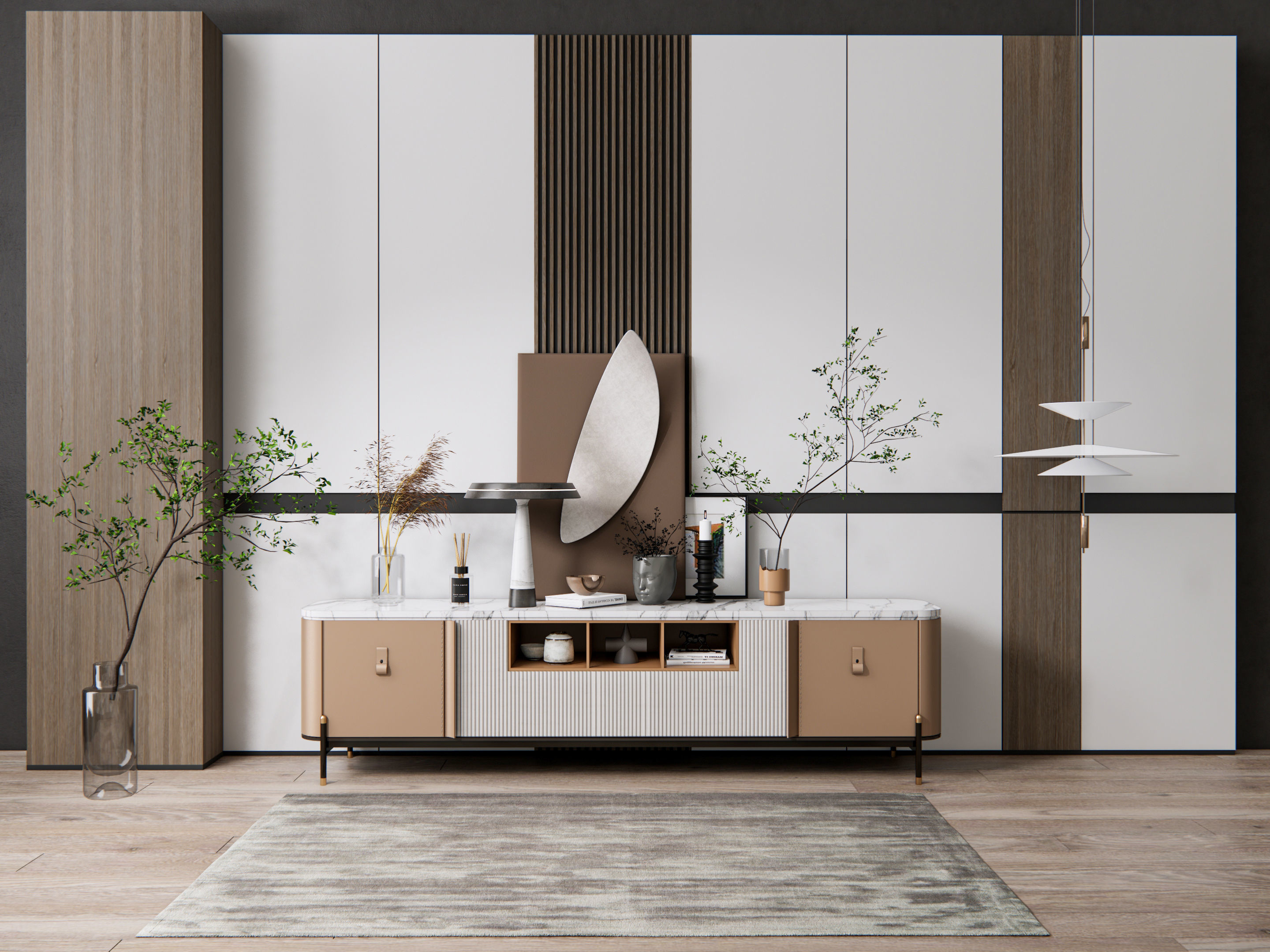 Sideboard with wall panel and flooring 18 3D model_19