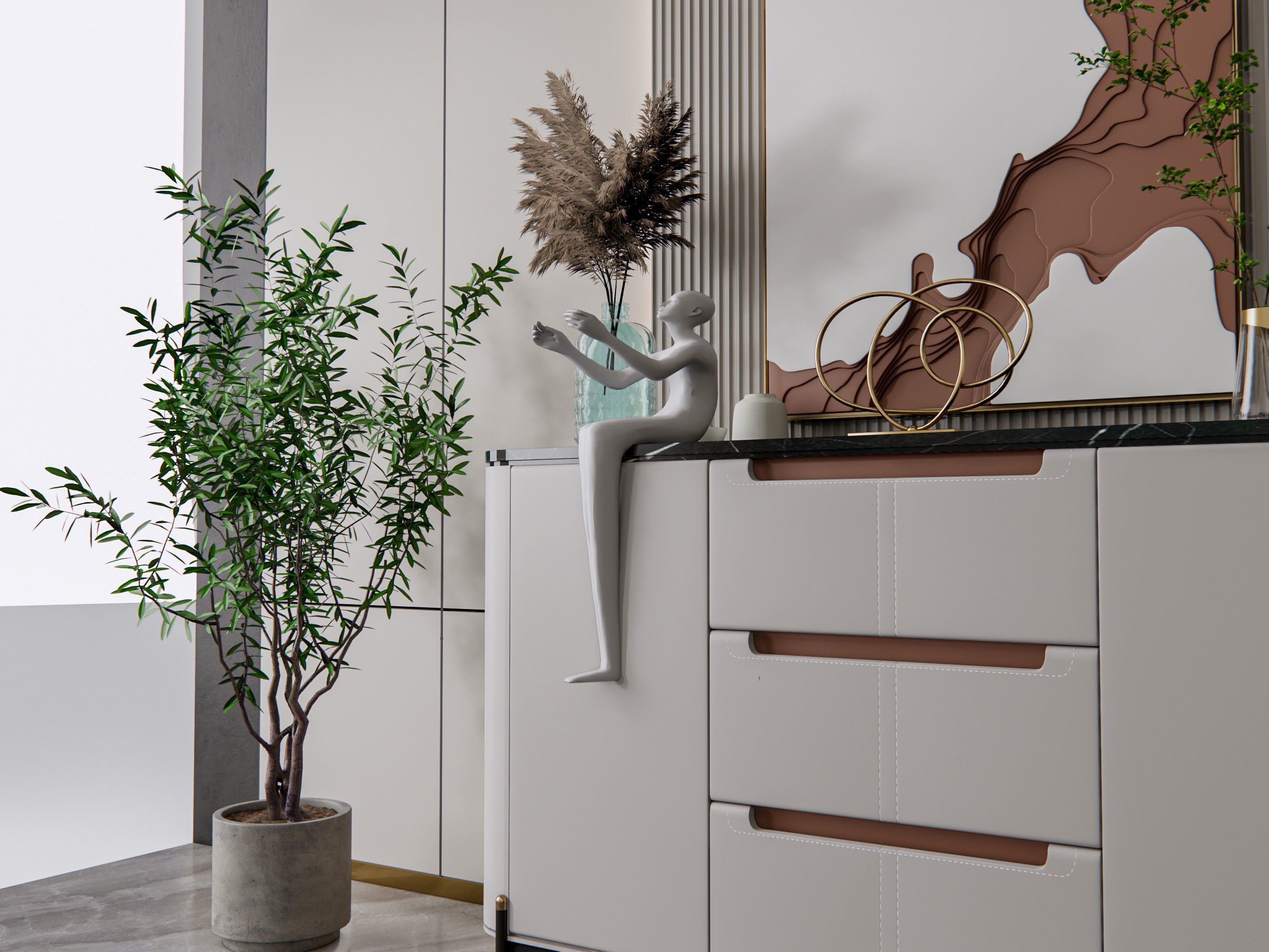 Sideboard with wall panel and flooring 19 3D model_10