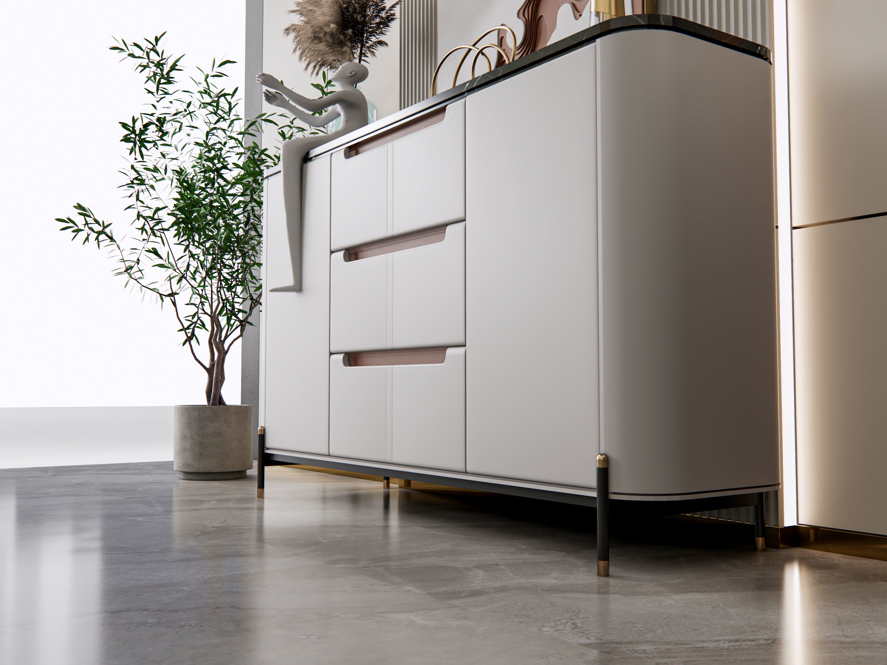 Sideboard with wall panel and flooring 19 3D model_9