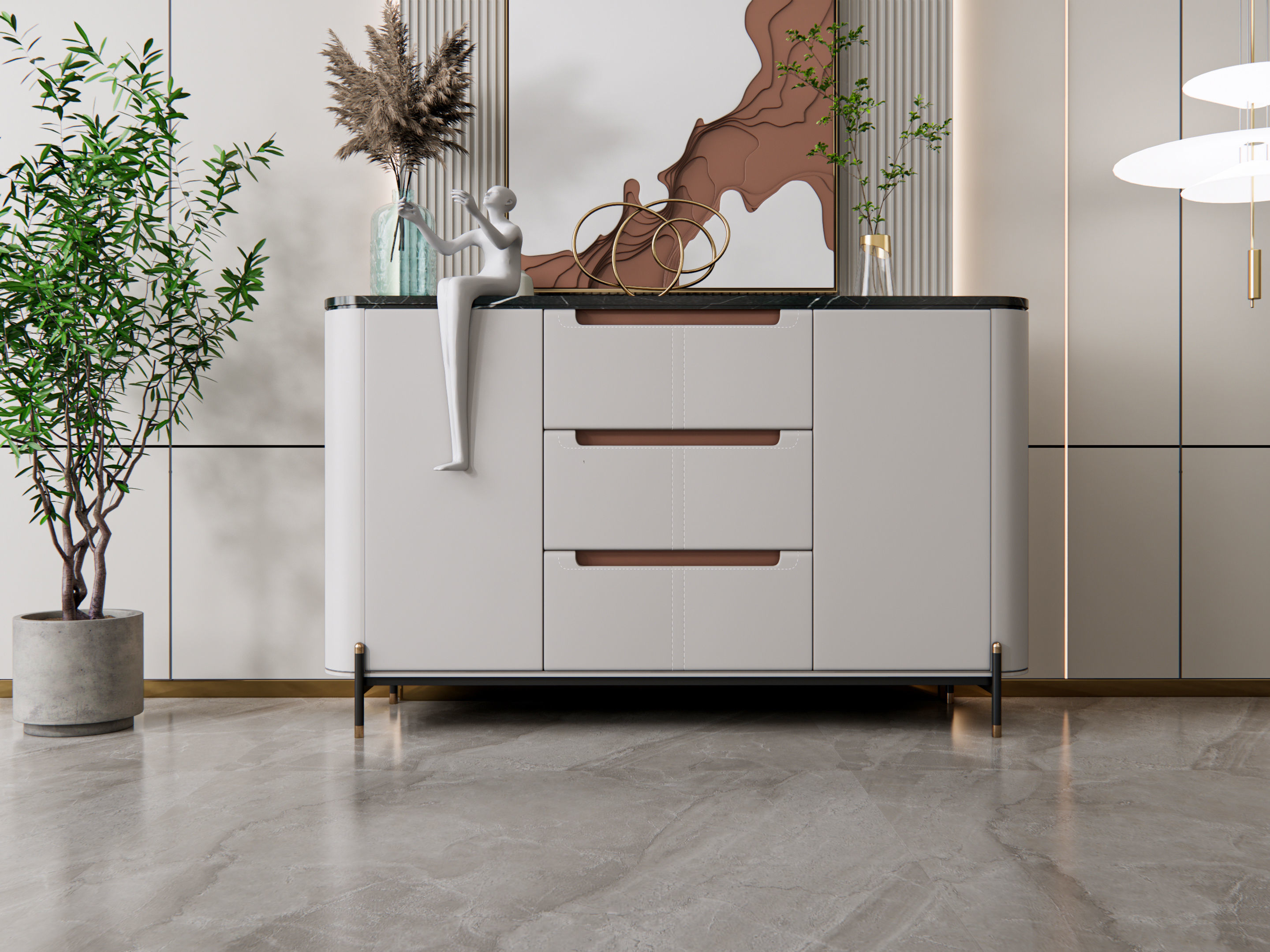 Sideboard with wall panel and flooring 19 3D model_14