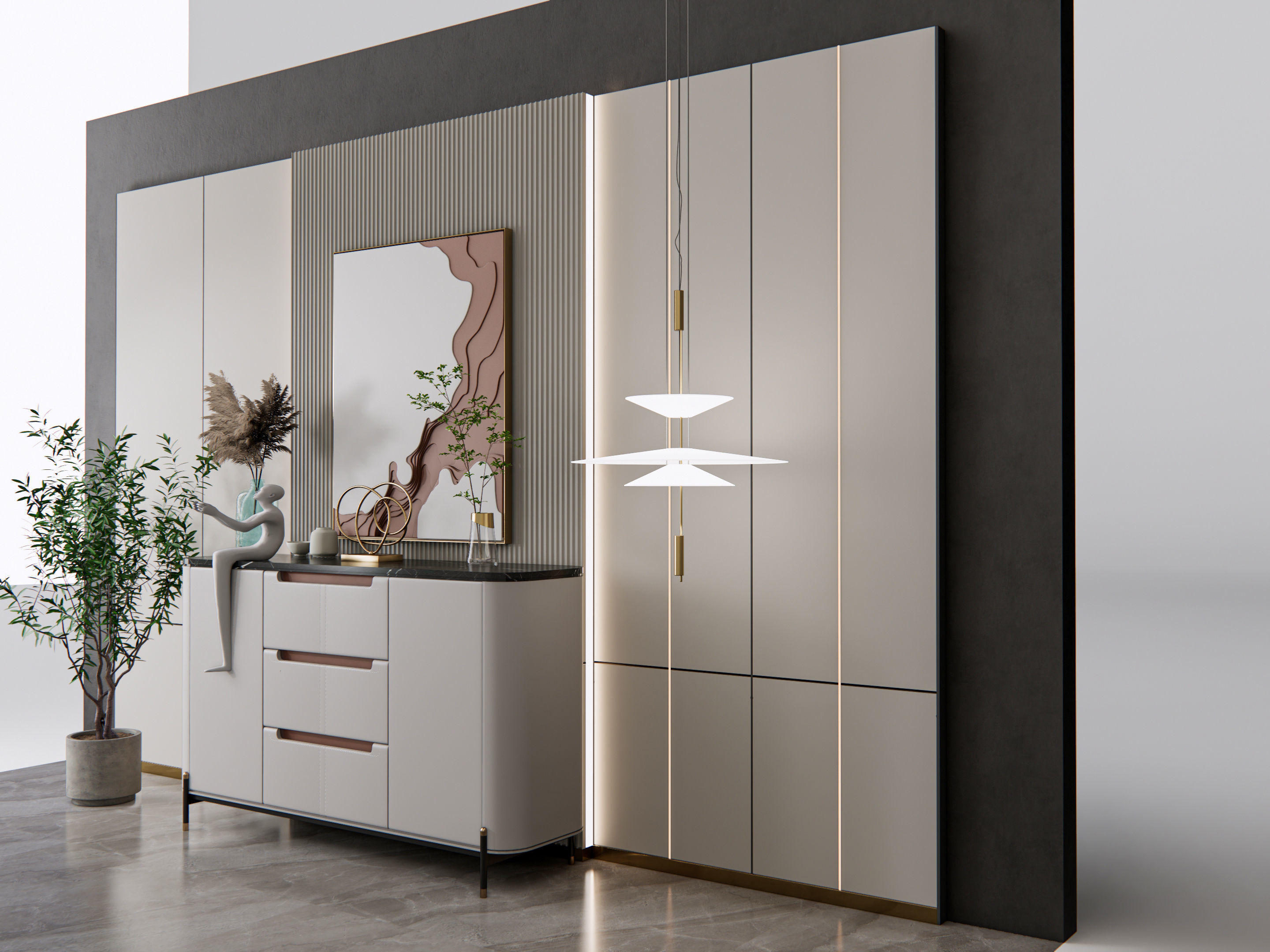 Sideboard with wall panel and flooring 19 3D model_5