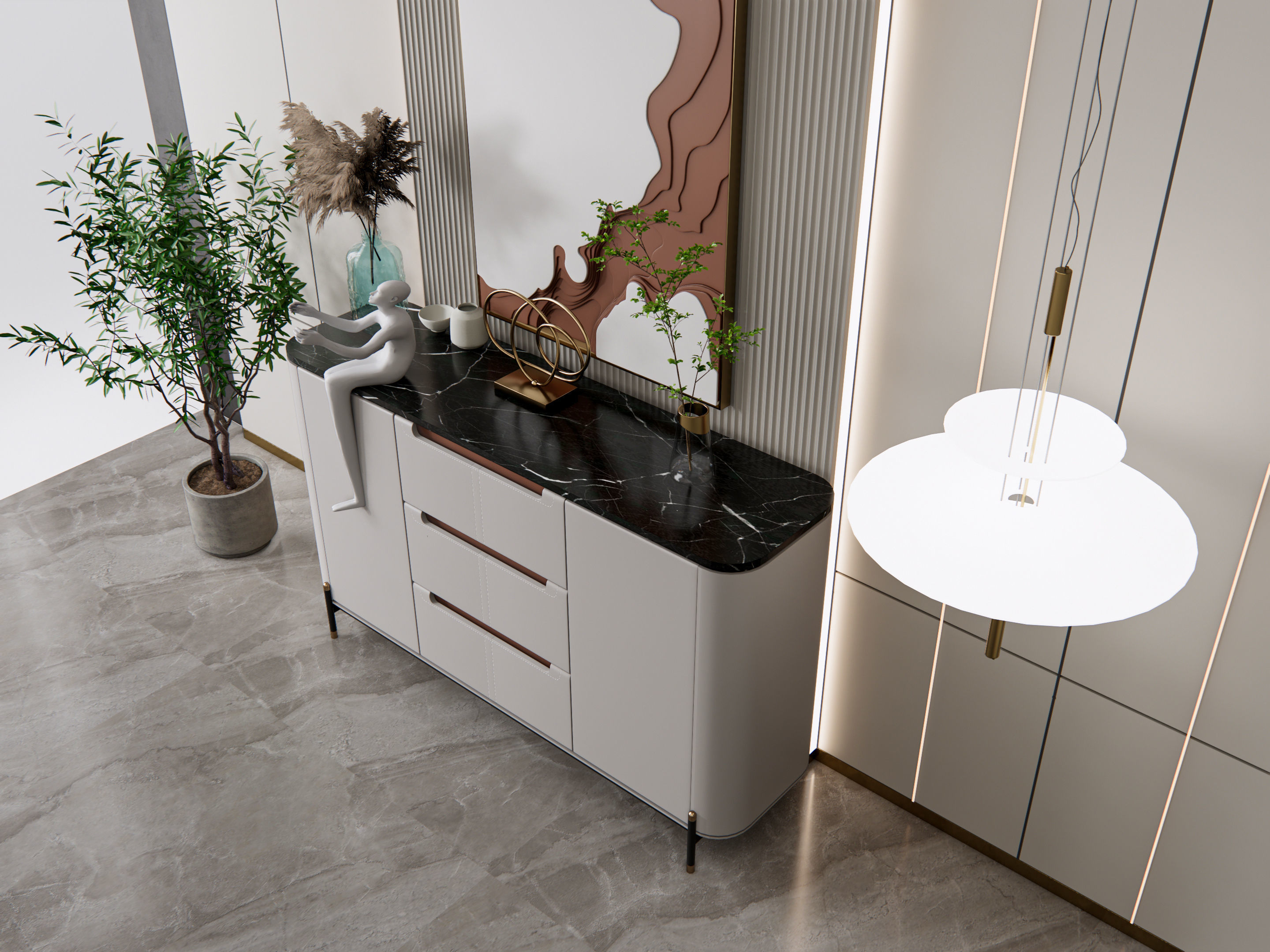 Sideboard with wall panel and flooring 19 3D model_13