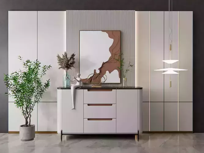Sideboard with wall panel and flooring 19 3D model