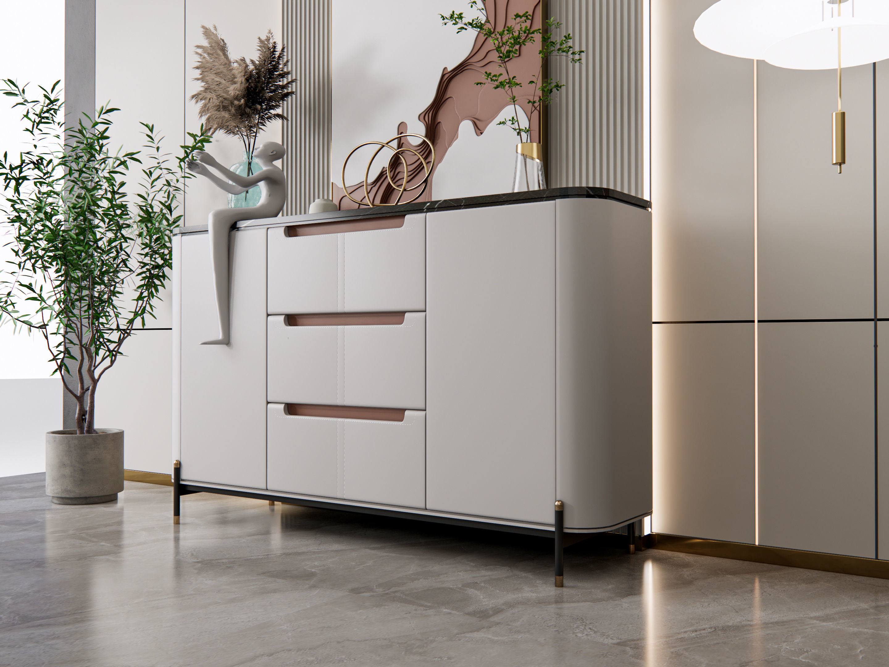 Sideboard with wall panel and flooring 19 3D model_7