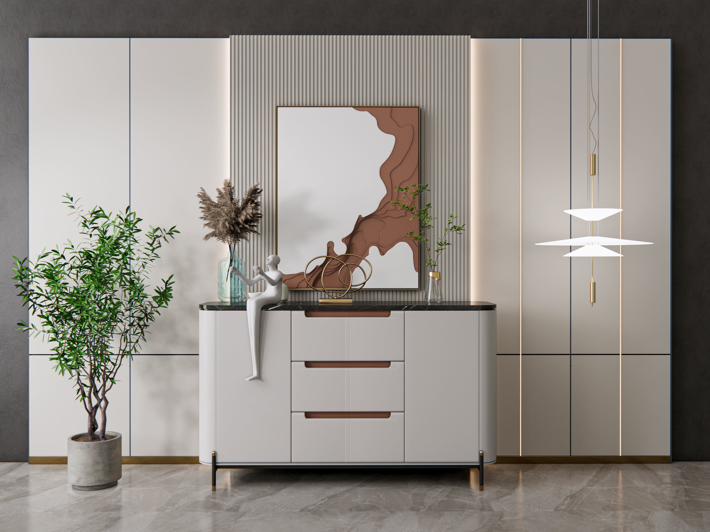 Sideboard with wall panel and flooring 19 3D model_19