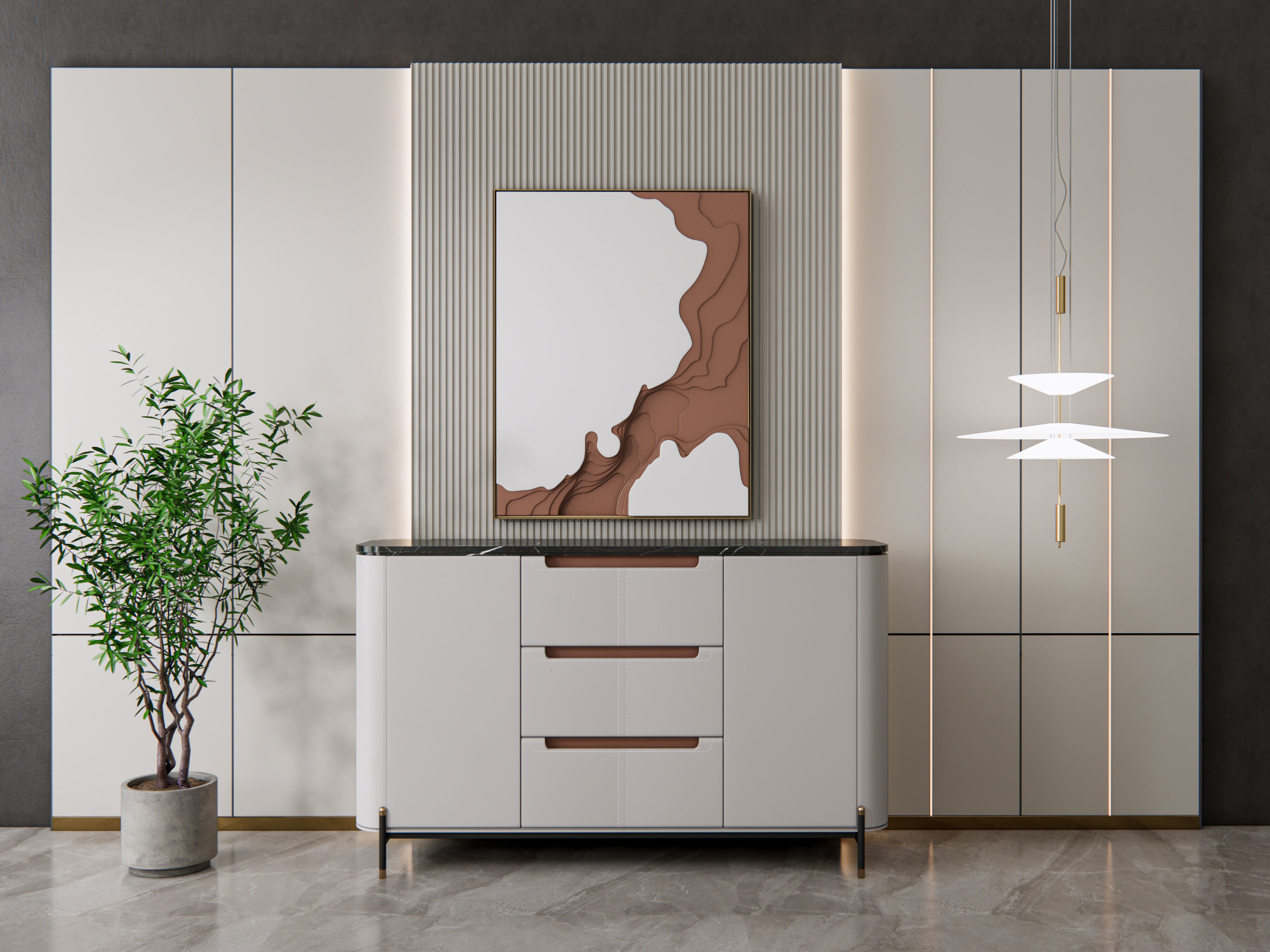 Sideboard with wall panel and flooring 19 3D model_15