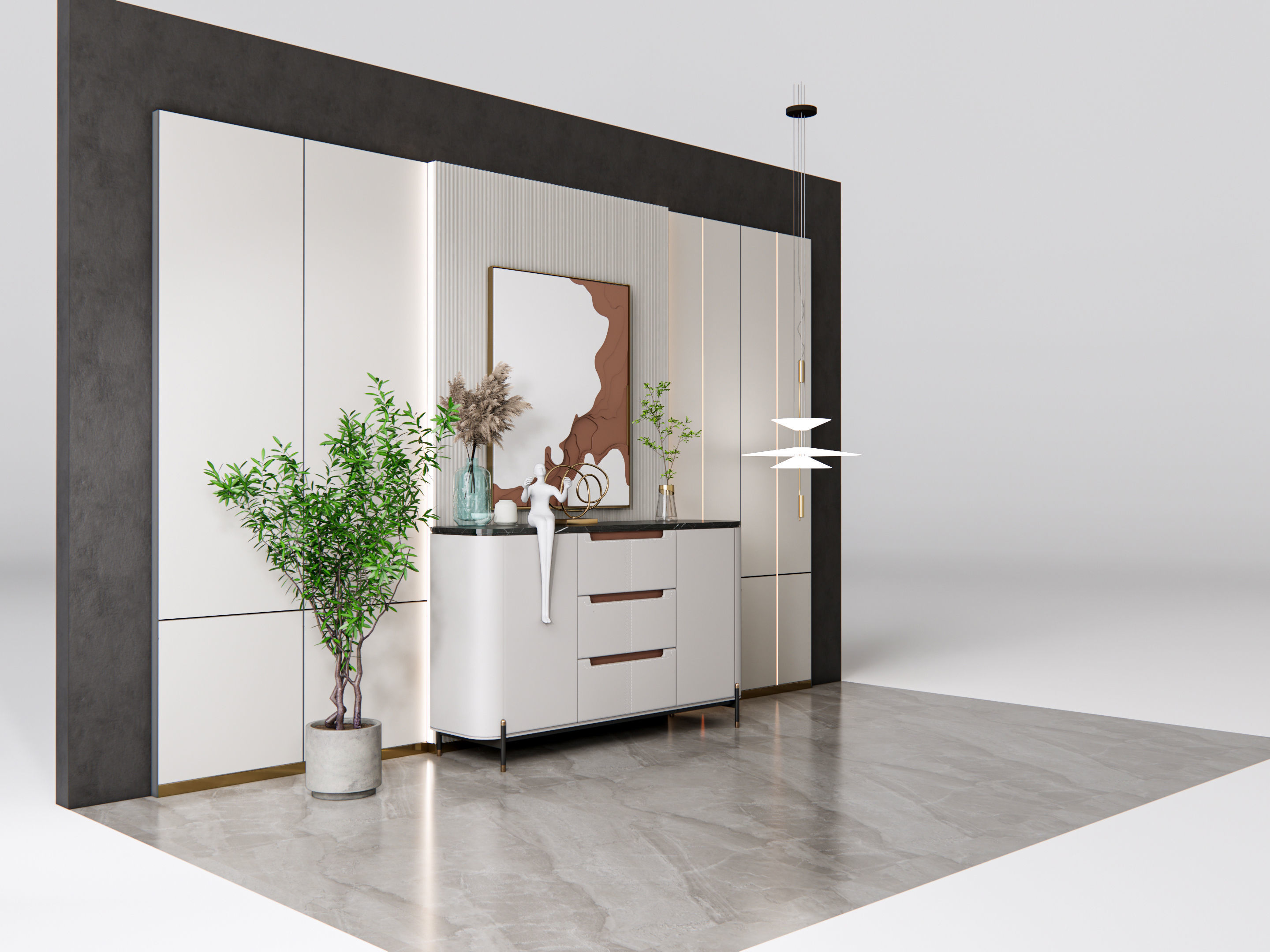 Sideboard with wall panel and flooring 19 3D model_2