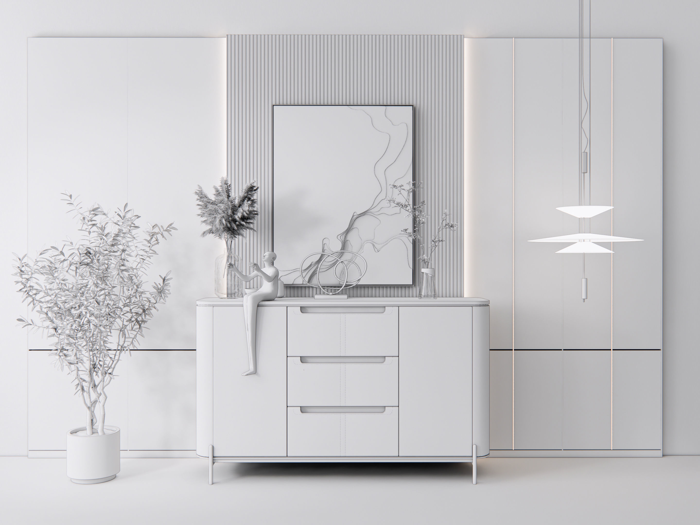 Sideboard with wall panel and flooring 19 3D model_18