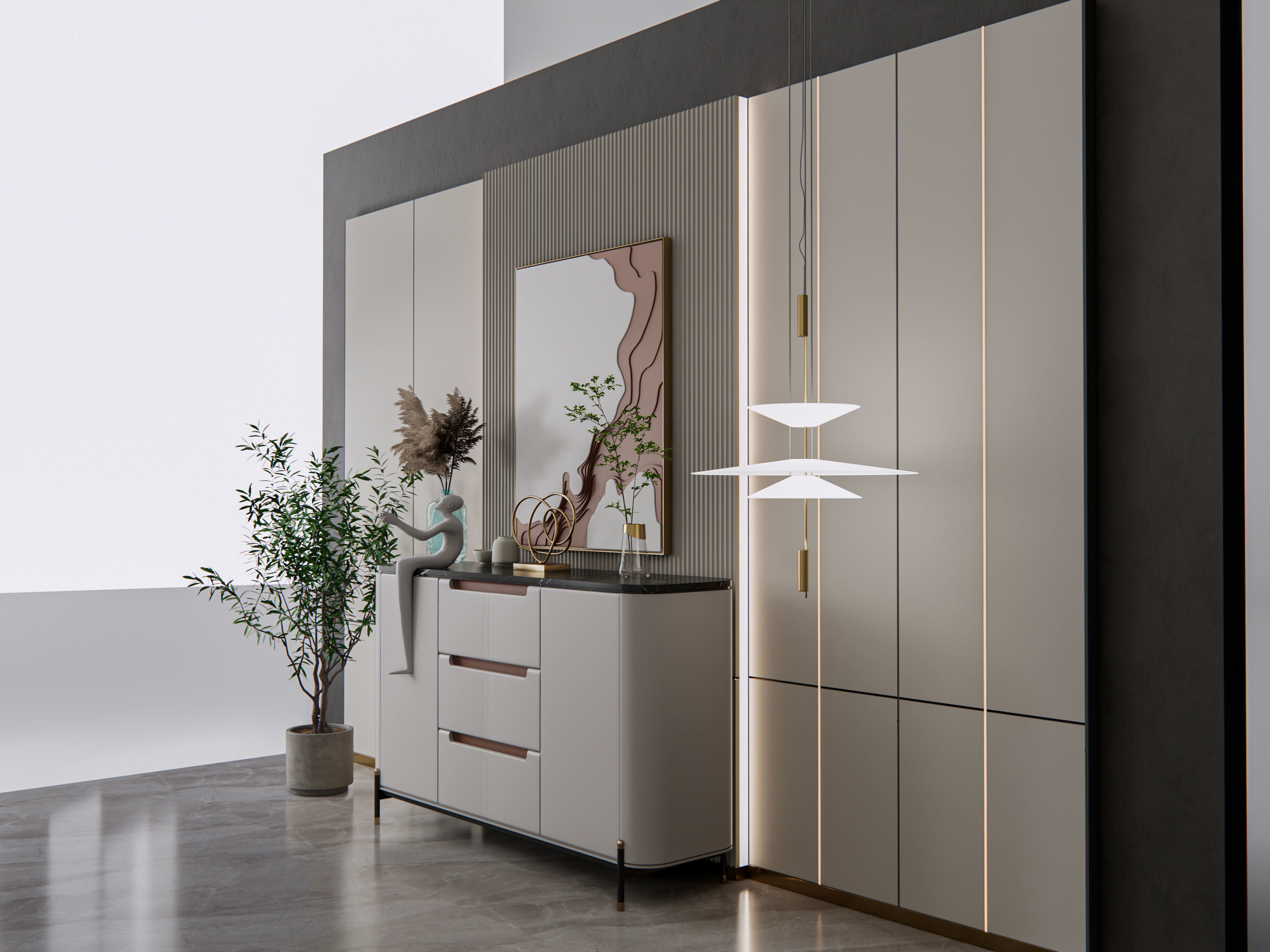 Sideboard with wall panel and flooring 19 3D model_4