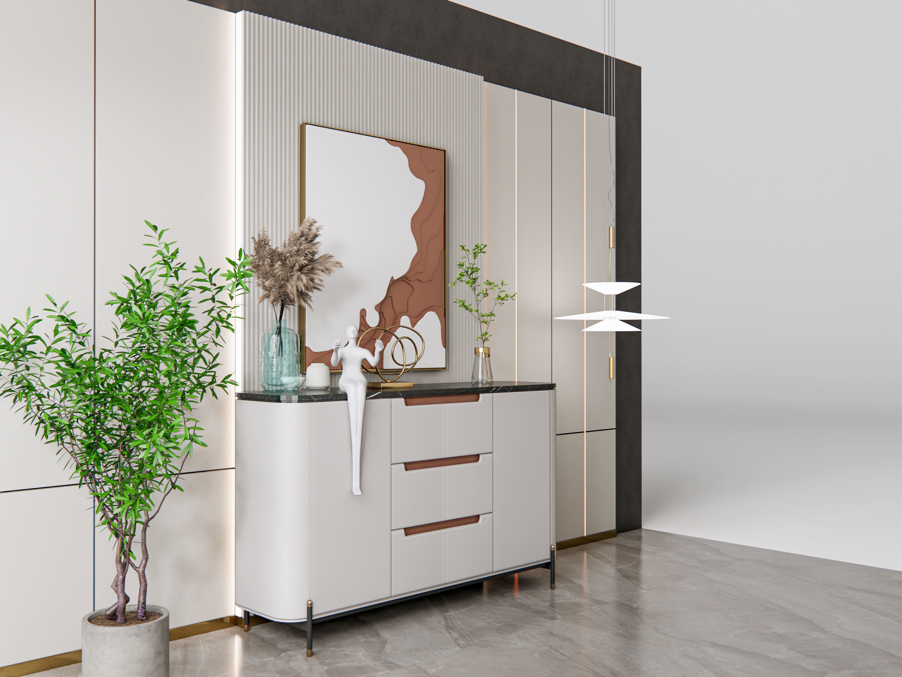 Sideboard with wall panel and flooring 19 3D model_3