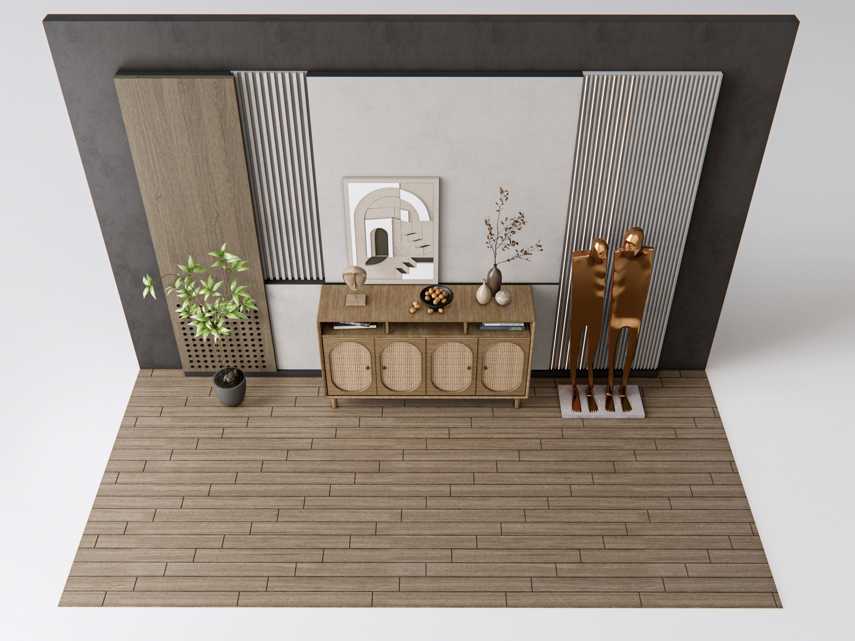 Sideboard with wall panel and flooring 20 3D model_15