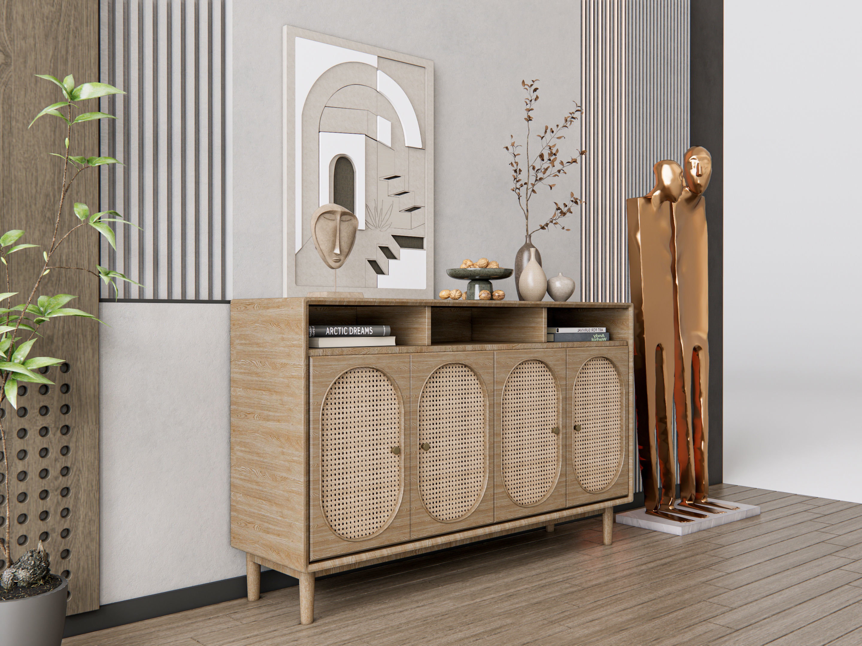 Sideboard with wall panel and flooring 20 3D model_4