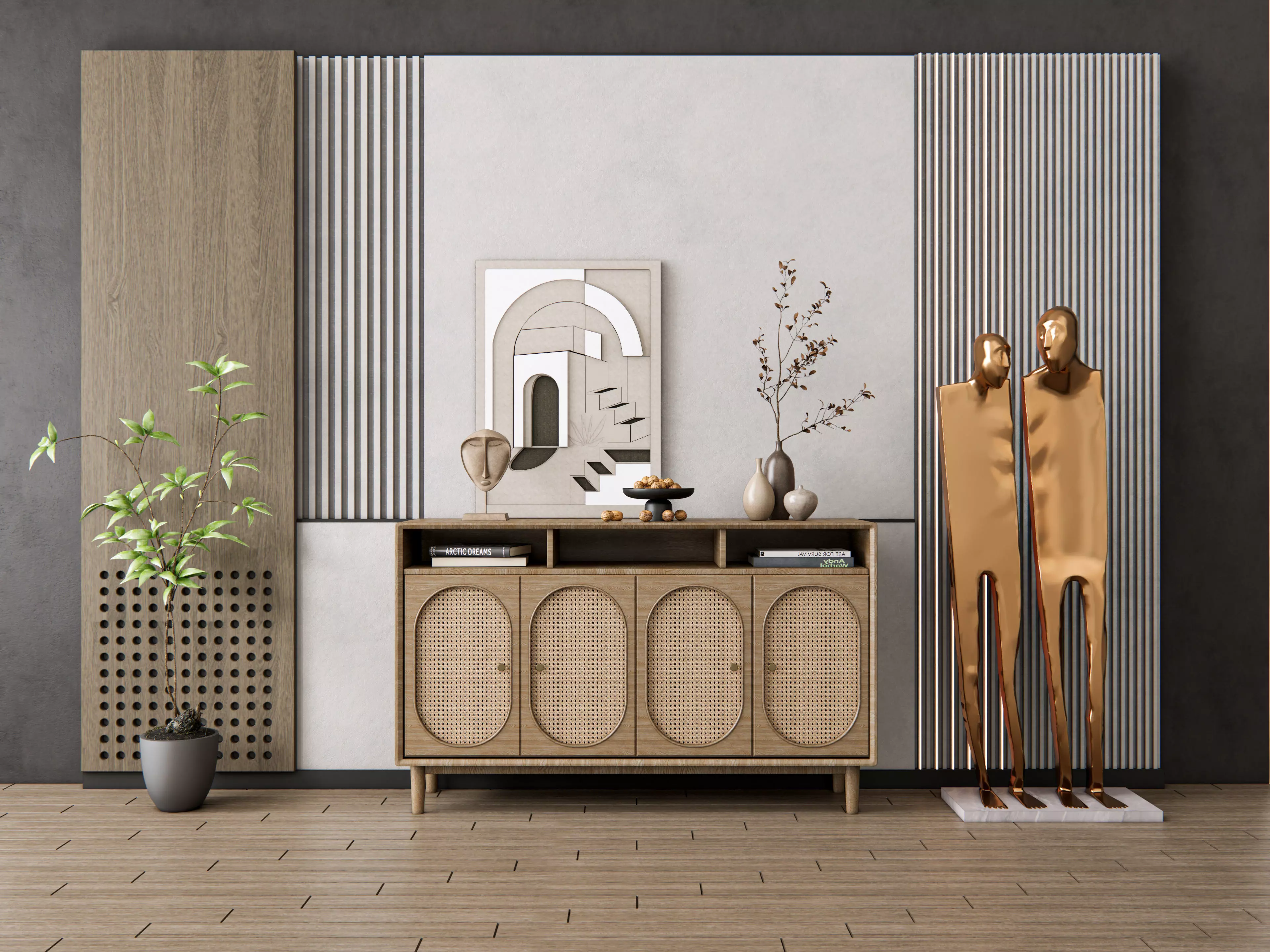 Sideboard with wall panel and flooring 20 3D model_0