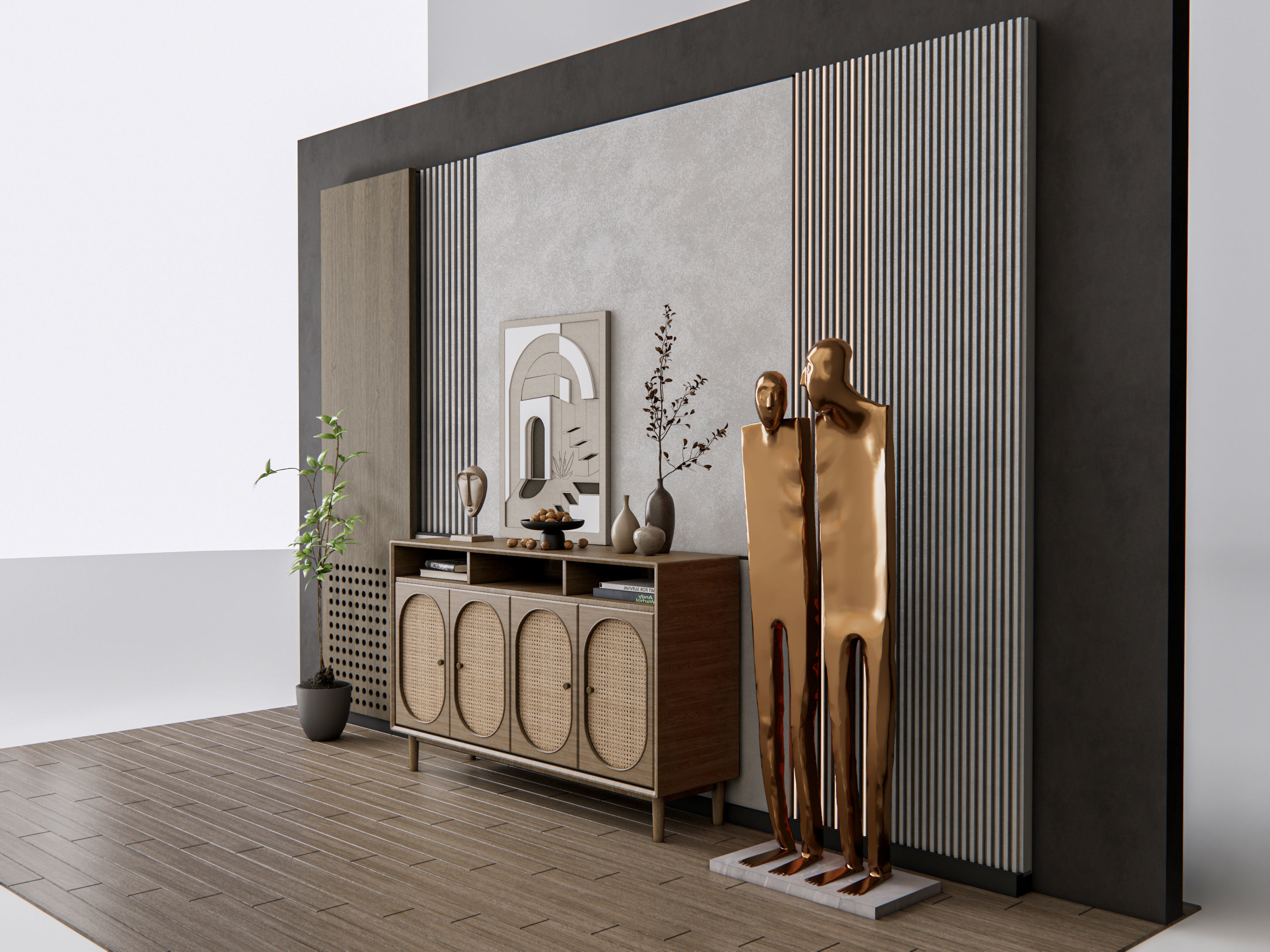 Sideboard with wall panel and flooring 20 3D model_7