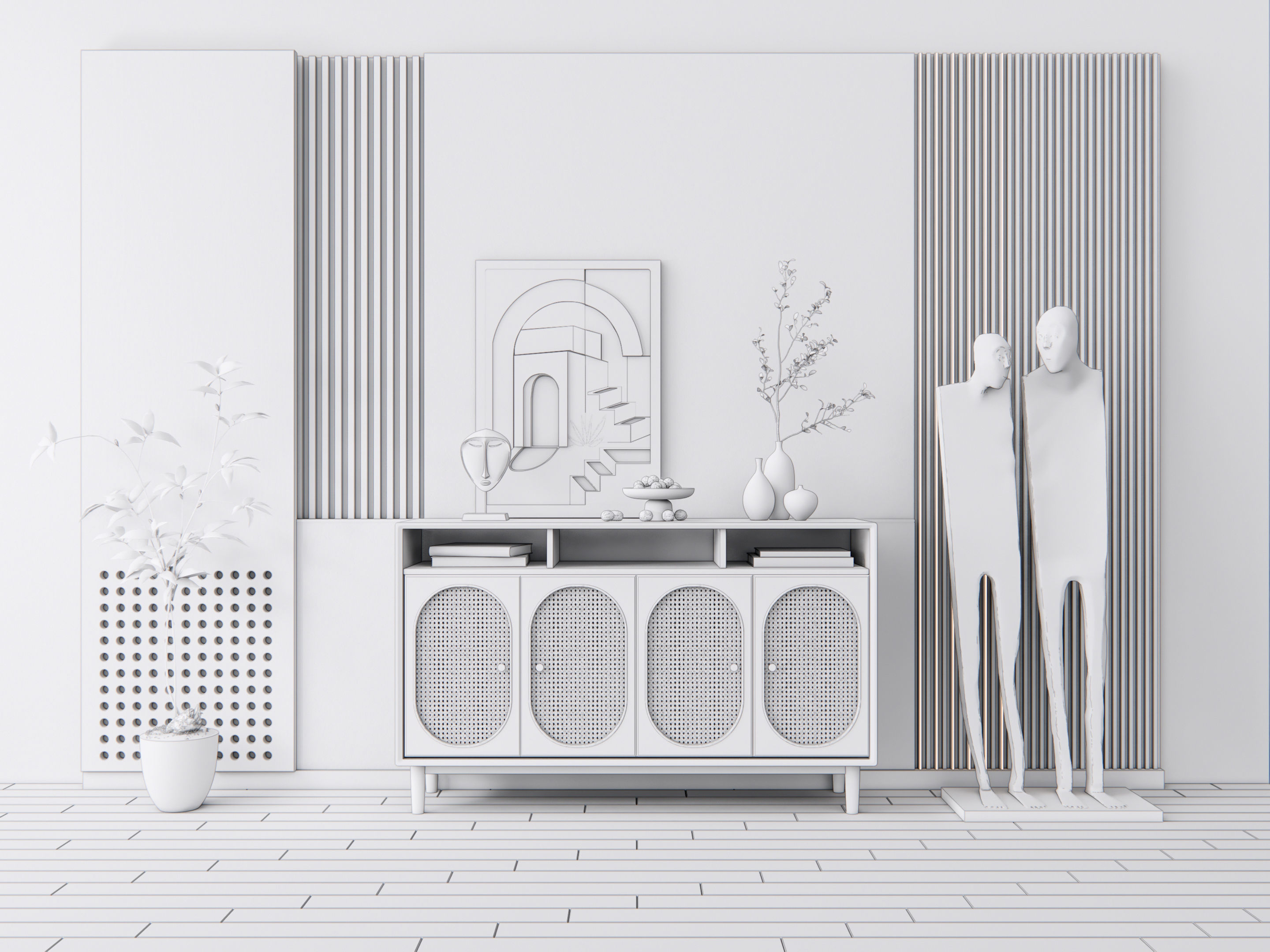 Sideboard with wall panel and flooring 20 3D model_18