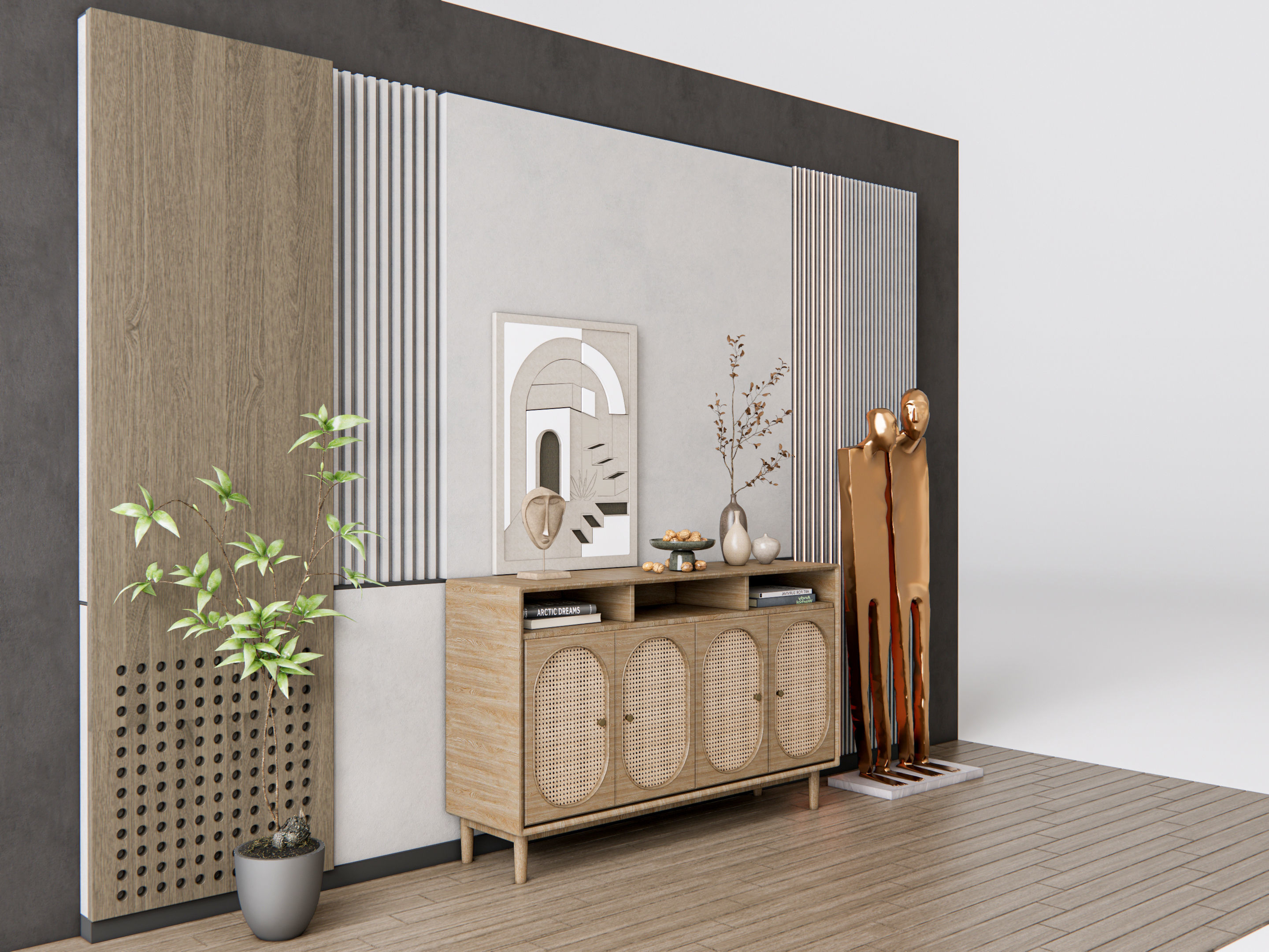 Sideboard with wall panel and flooring 20 3D model_3