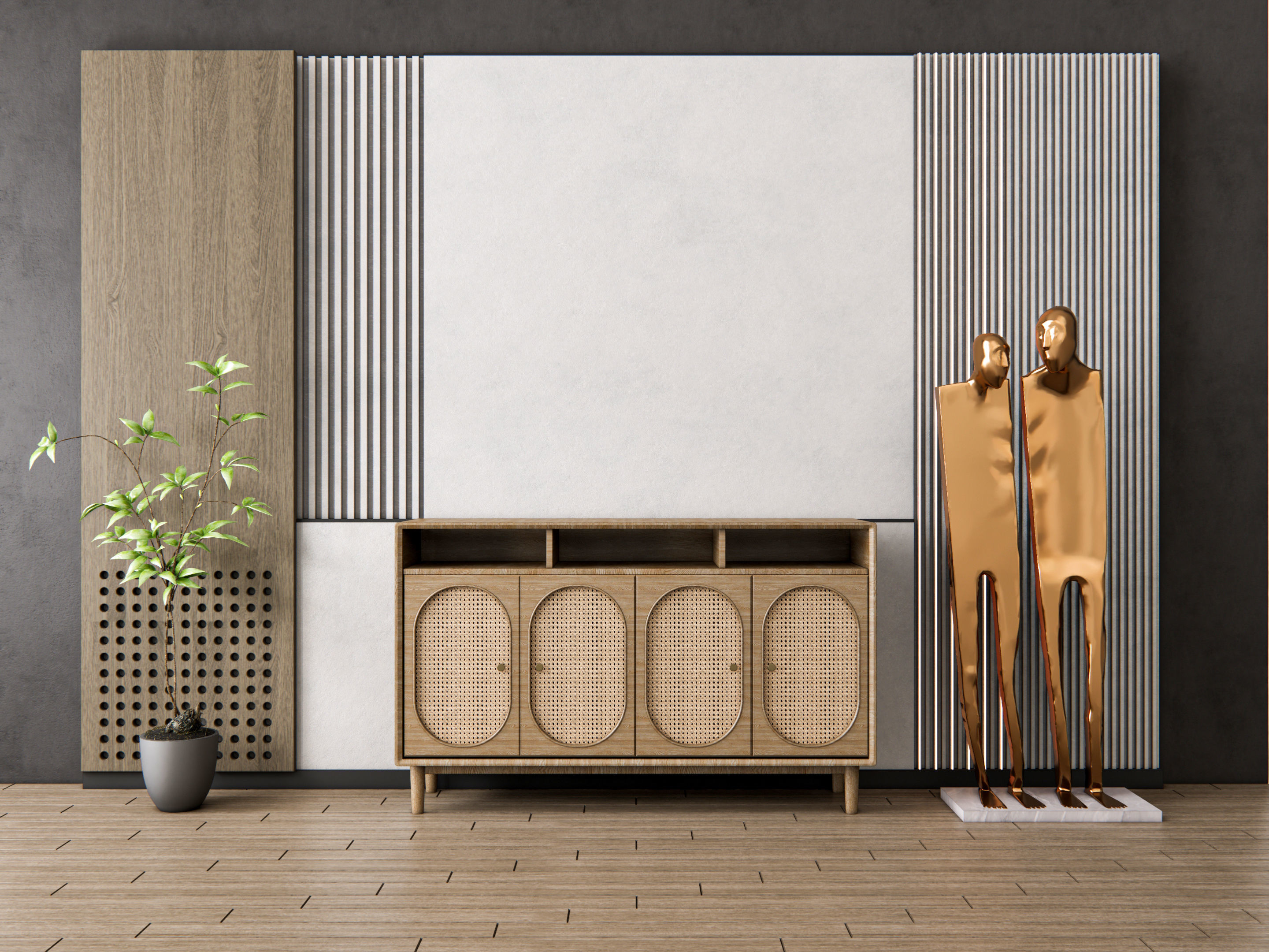 Sideboard with wall panel and flooring 20 3D model_12