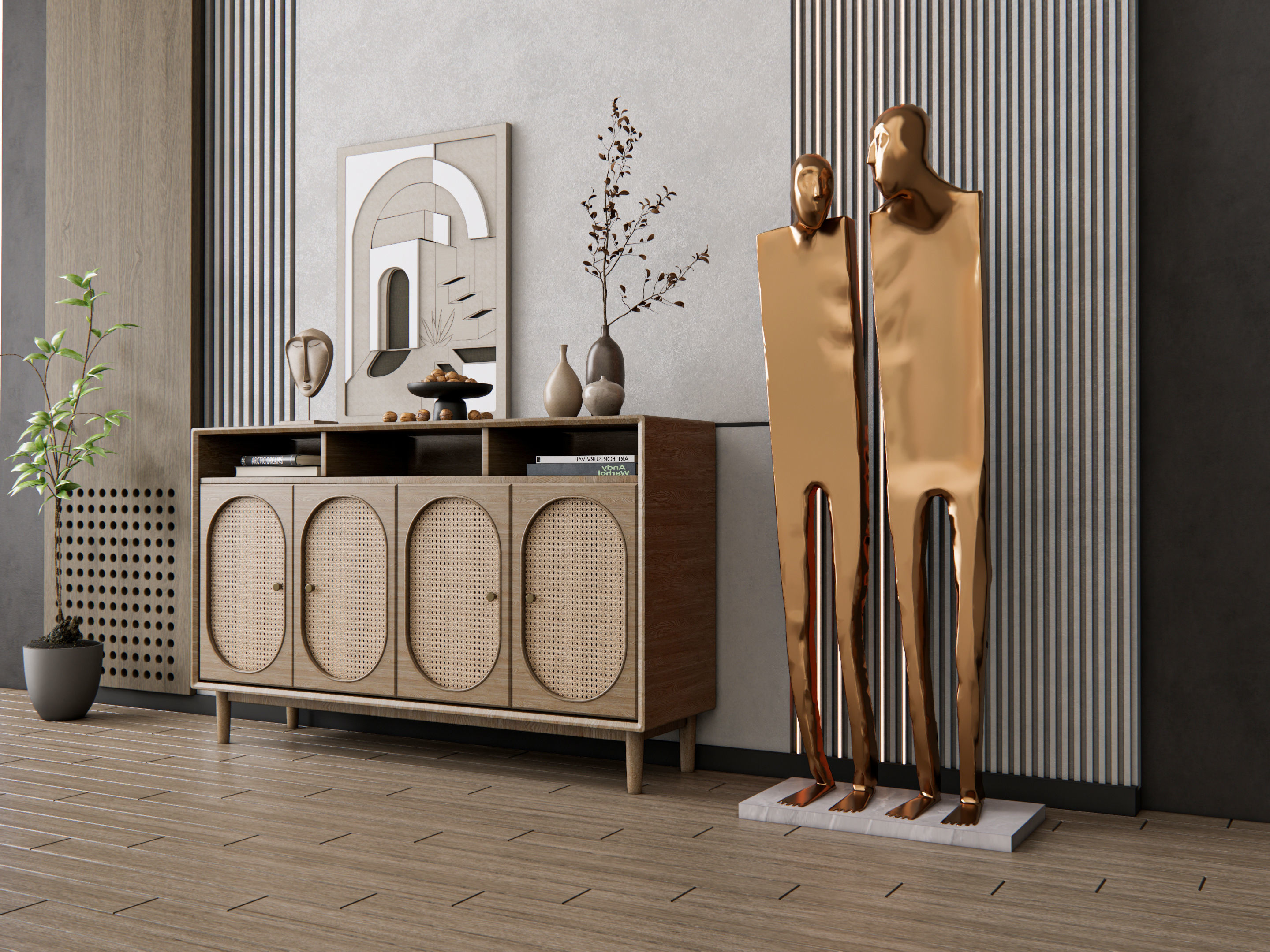 Sideboard with wall panel and flooring 20 3D model_9