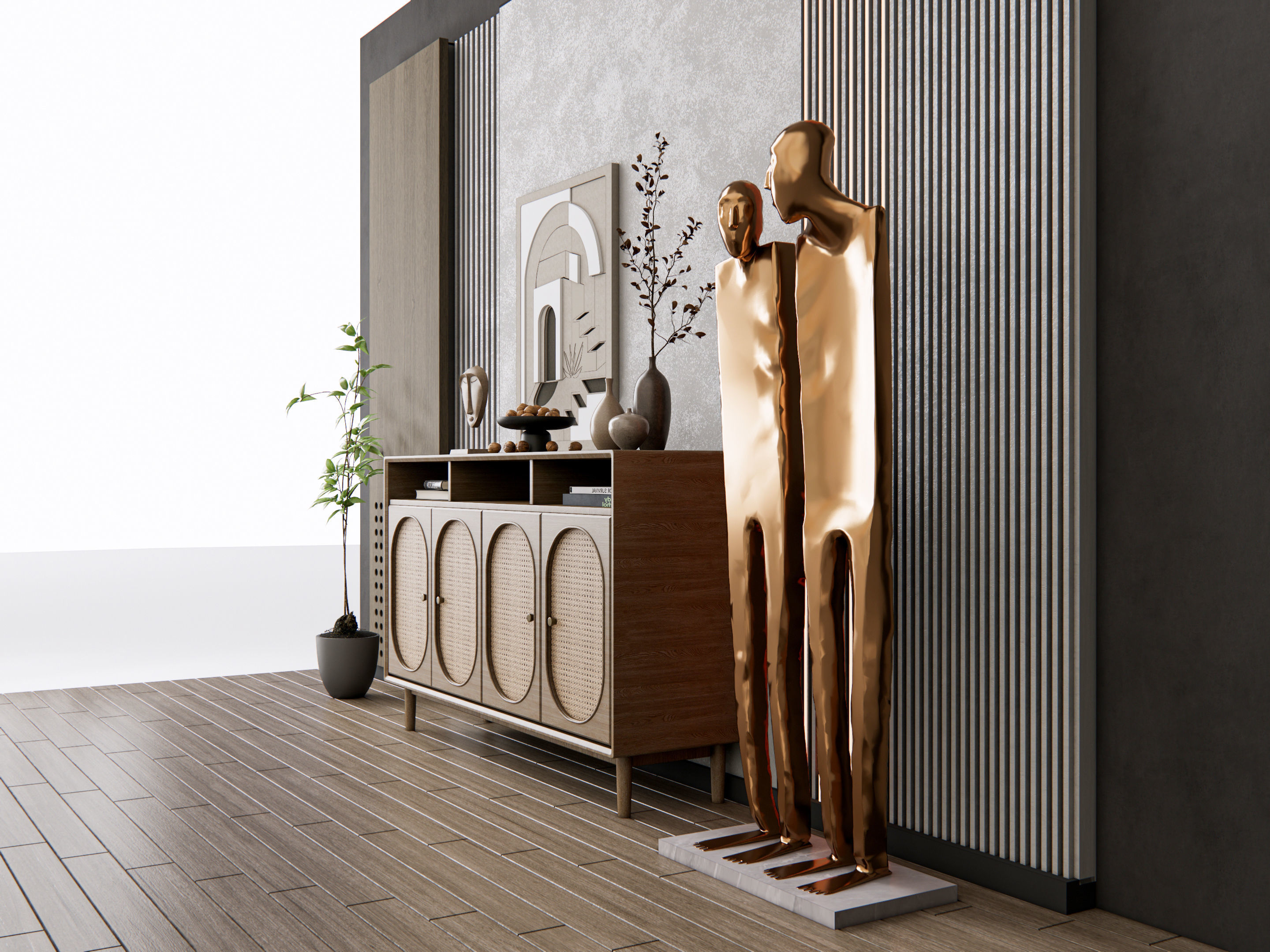 Sideboard with wall panel and flooring 20 3D model_8