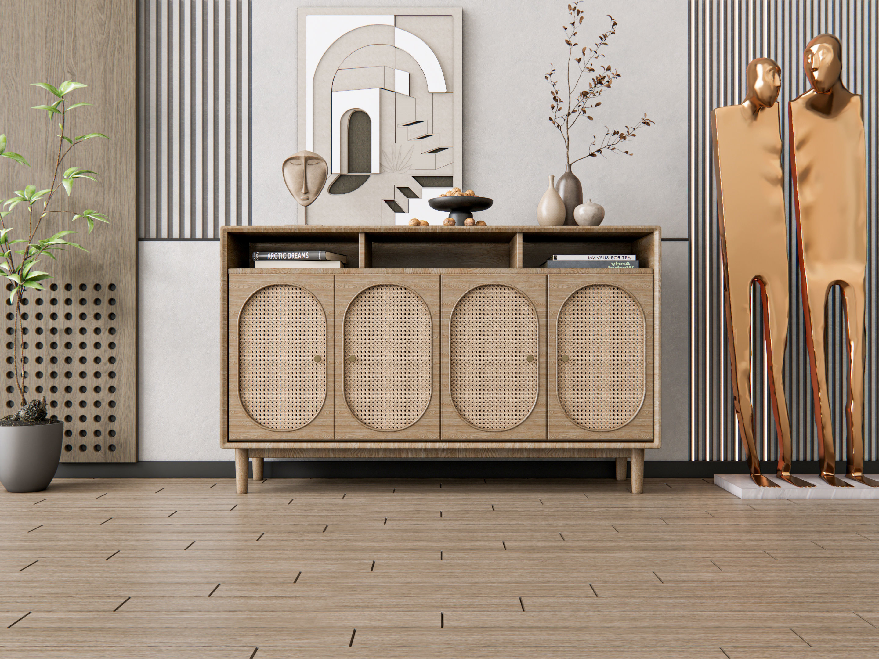 Sideboard with wall panel and flooring 20 3D model_17