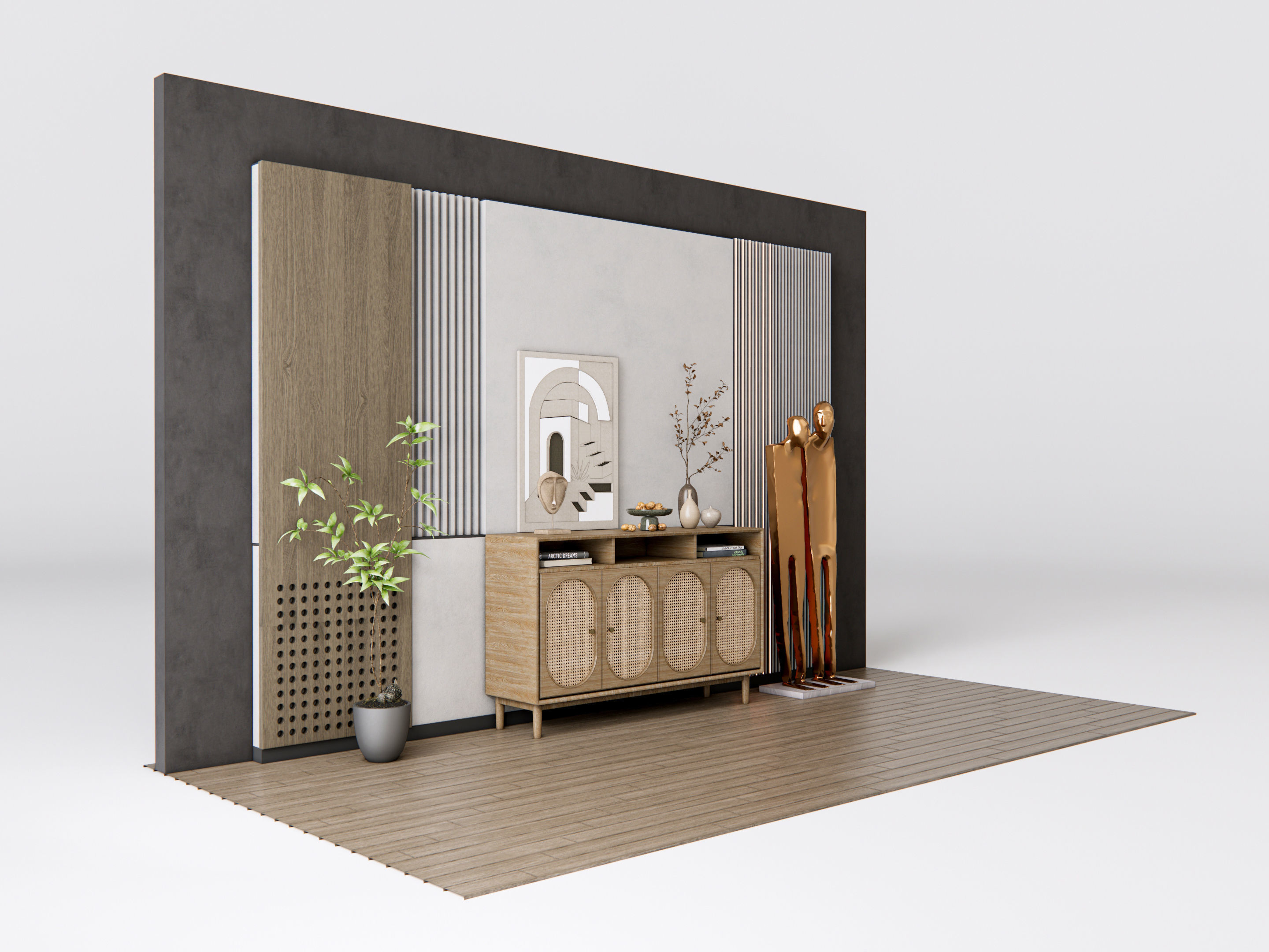 Sideboard with wall panel and flooring 20 3D model_2