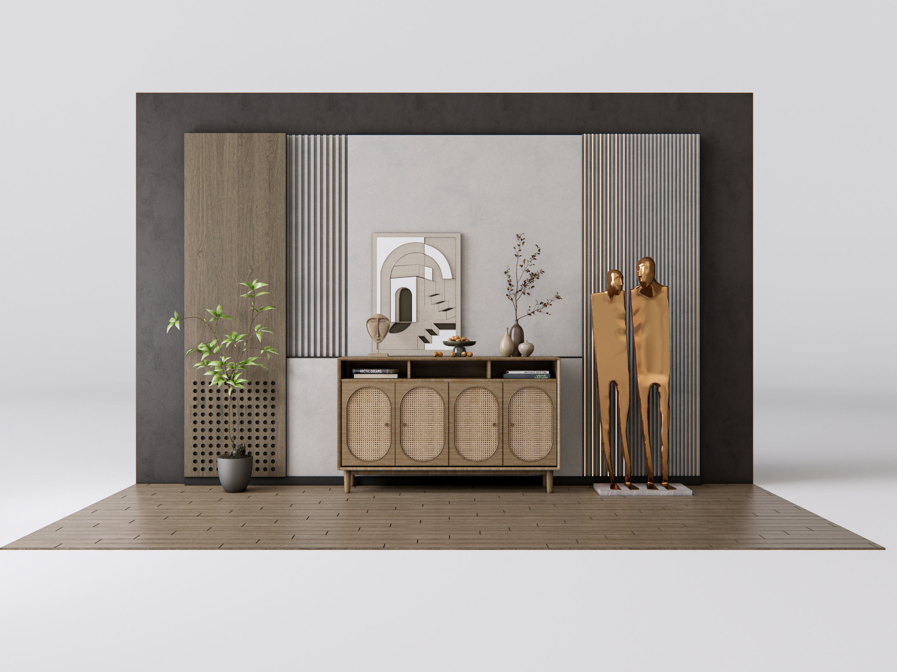 Sideboard with wall panel and flooring 20 3D model_1