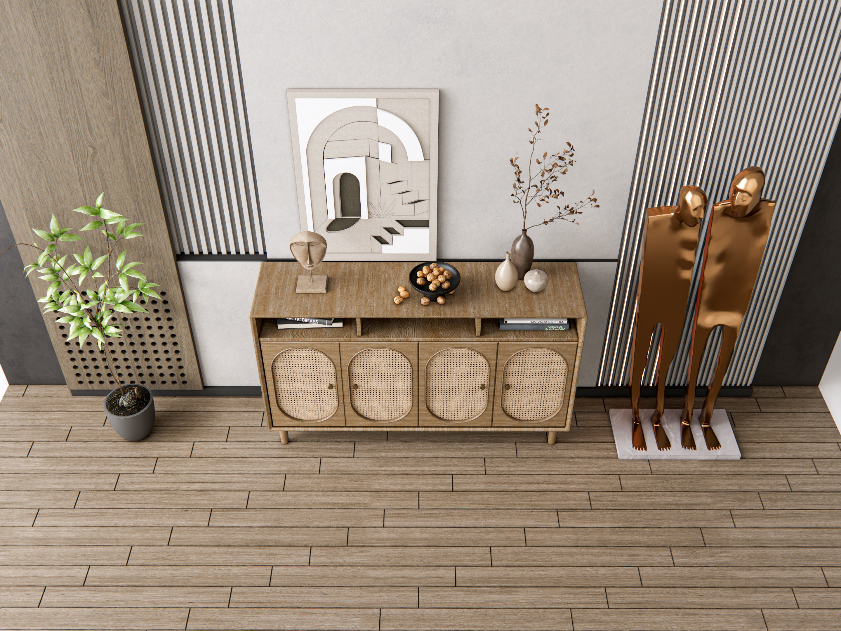 Sideboard with wall panel and flooring 20 3D model_16