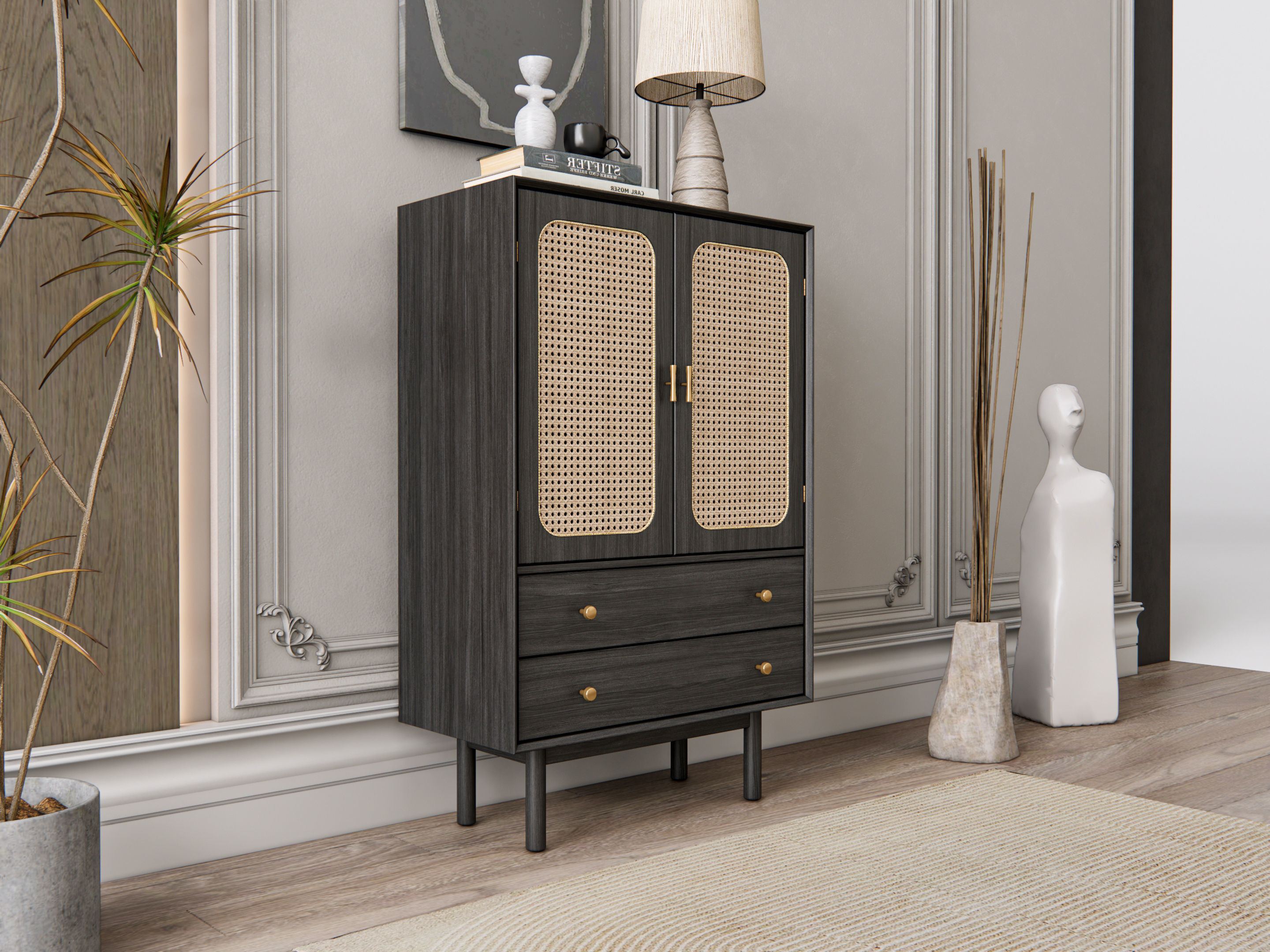 Sideboard with wall panel and flooring 21 3D model_9