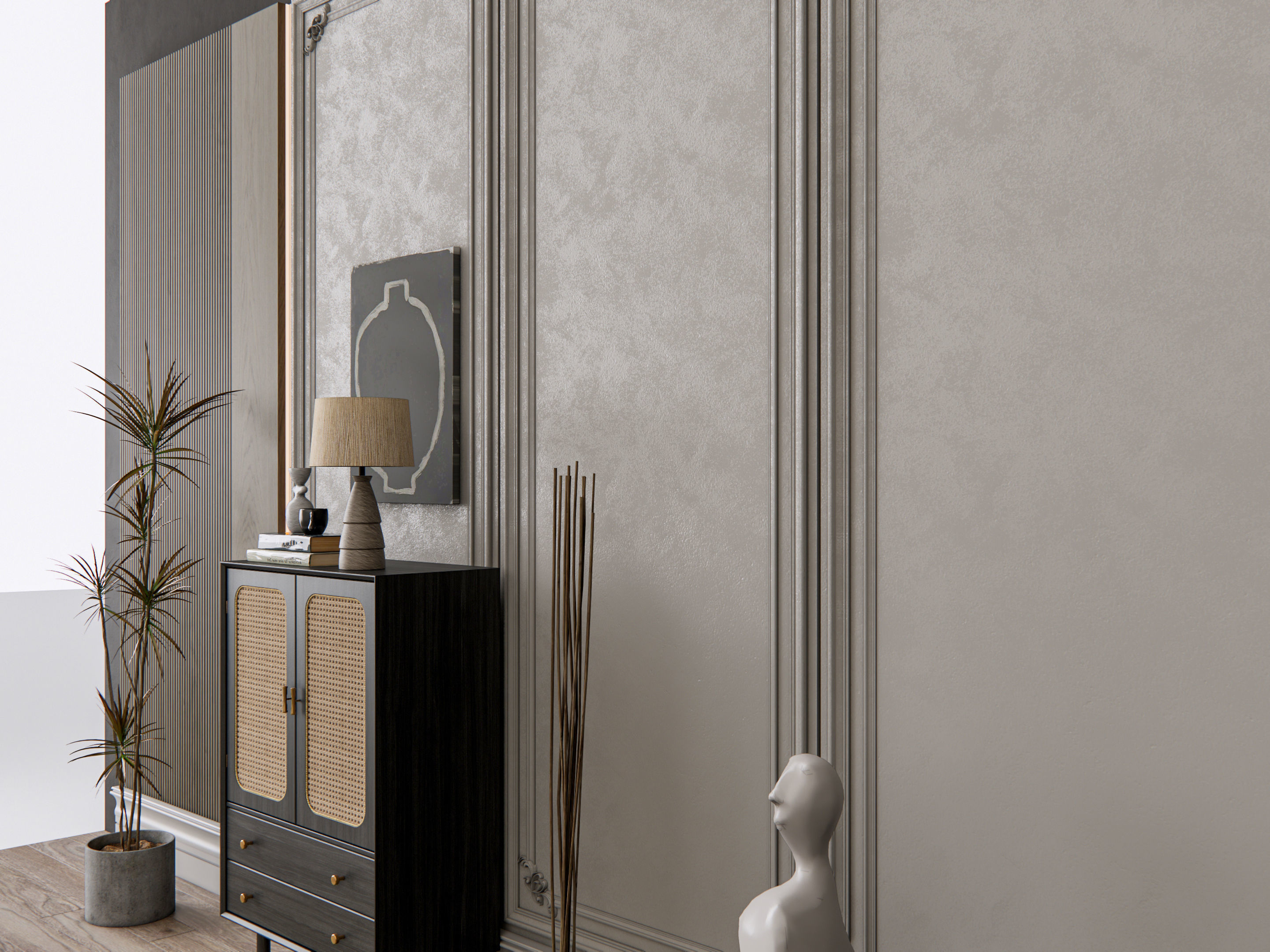 Sideboard with wall panel and flooring 21 3D model_12