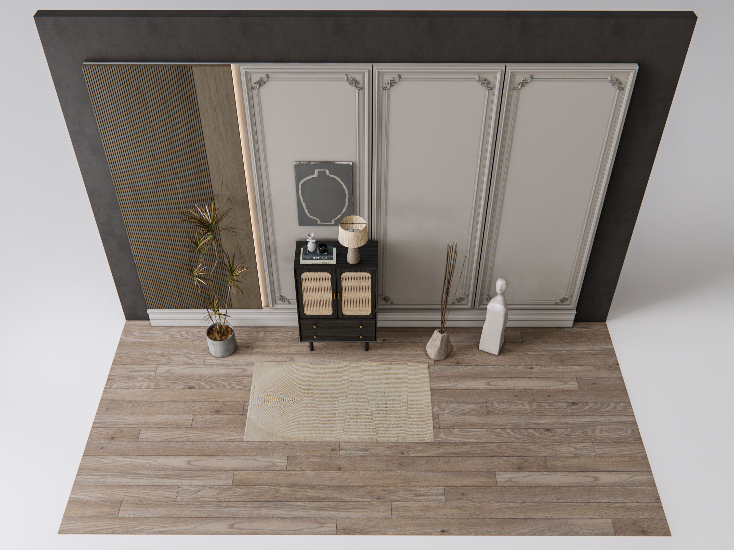 Sideboard with wall panel and flooring 21 3D model_16