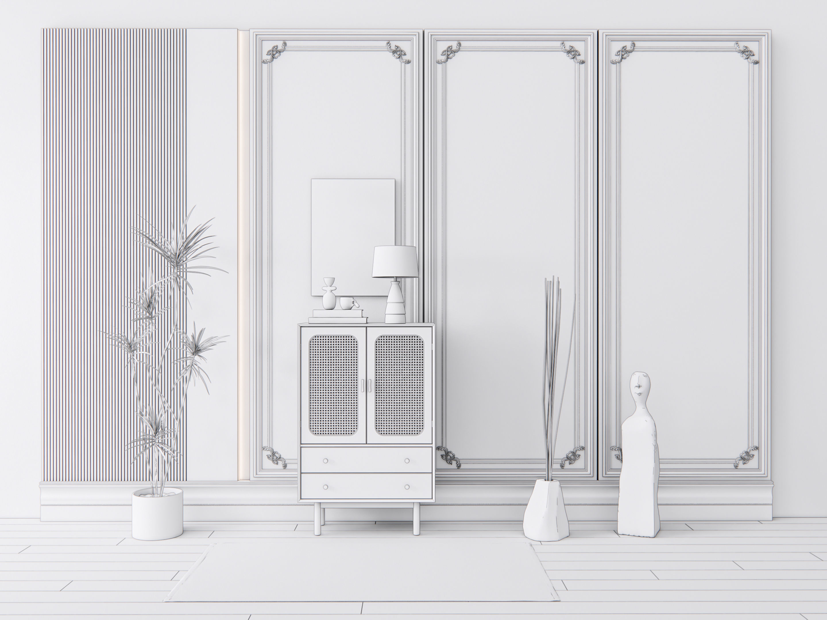 Sideboard with wall panel and flooring 21 3D model_15