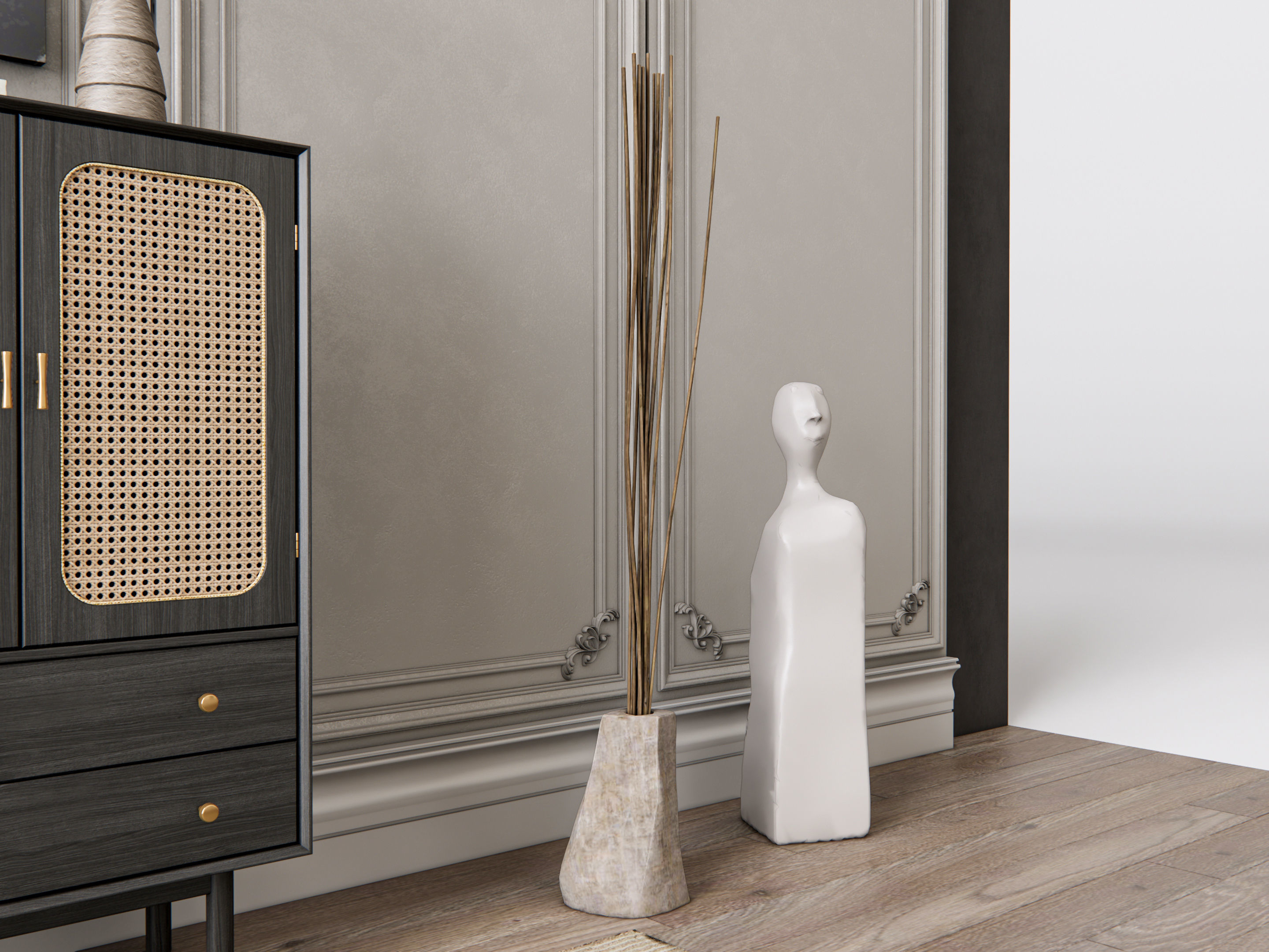 Sideboard with wall panel and flooring 21 3D model_11