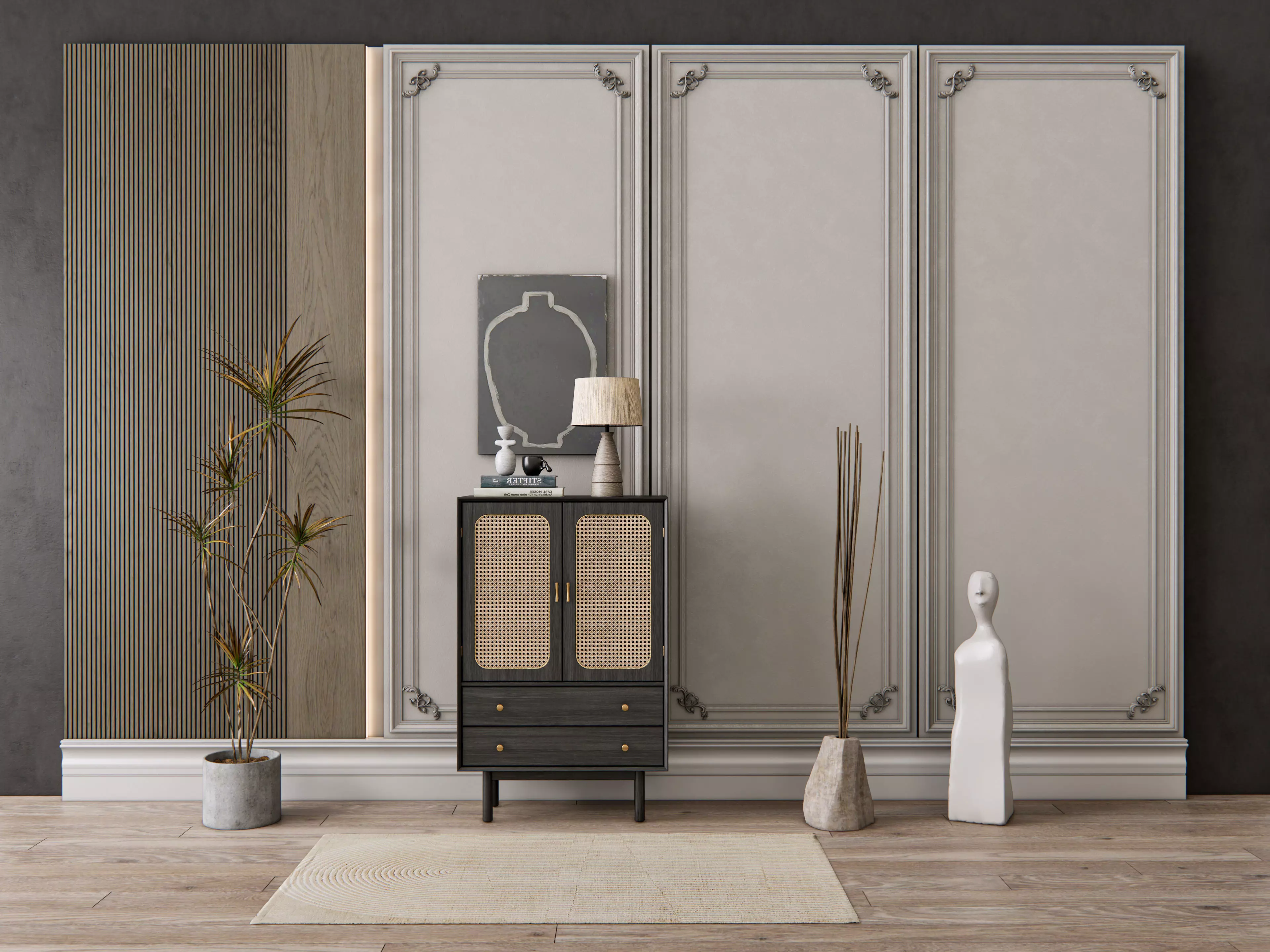 Sideboard with wall panel and flooring 21 3D model_0