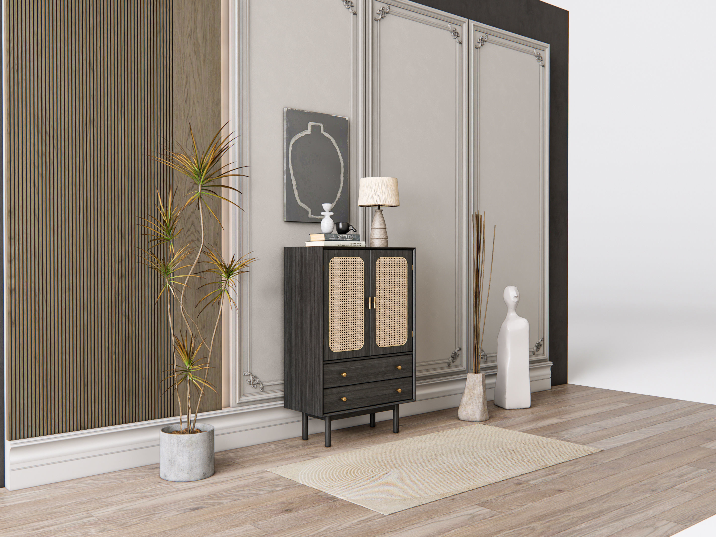 Sideboard with wall panel and flooring 21 3D model_8