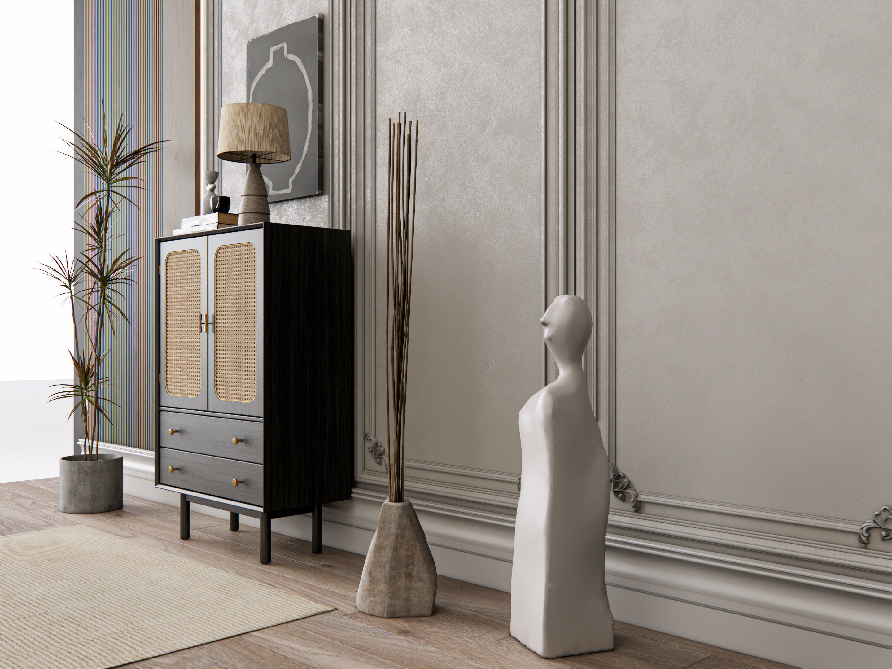 Sideboard with wall panel and flooring 21 3D model_4