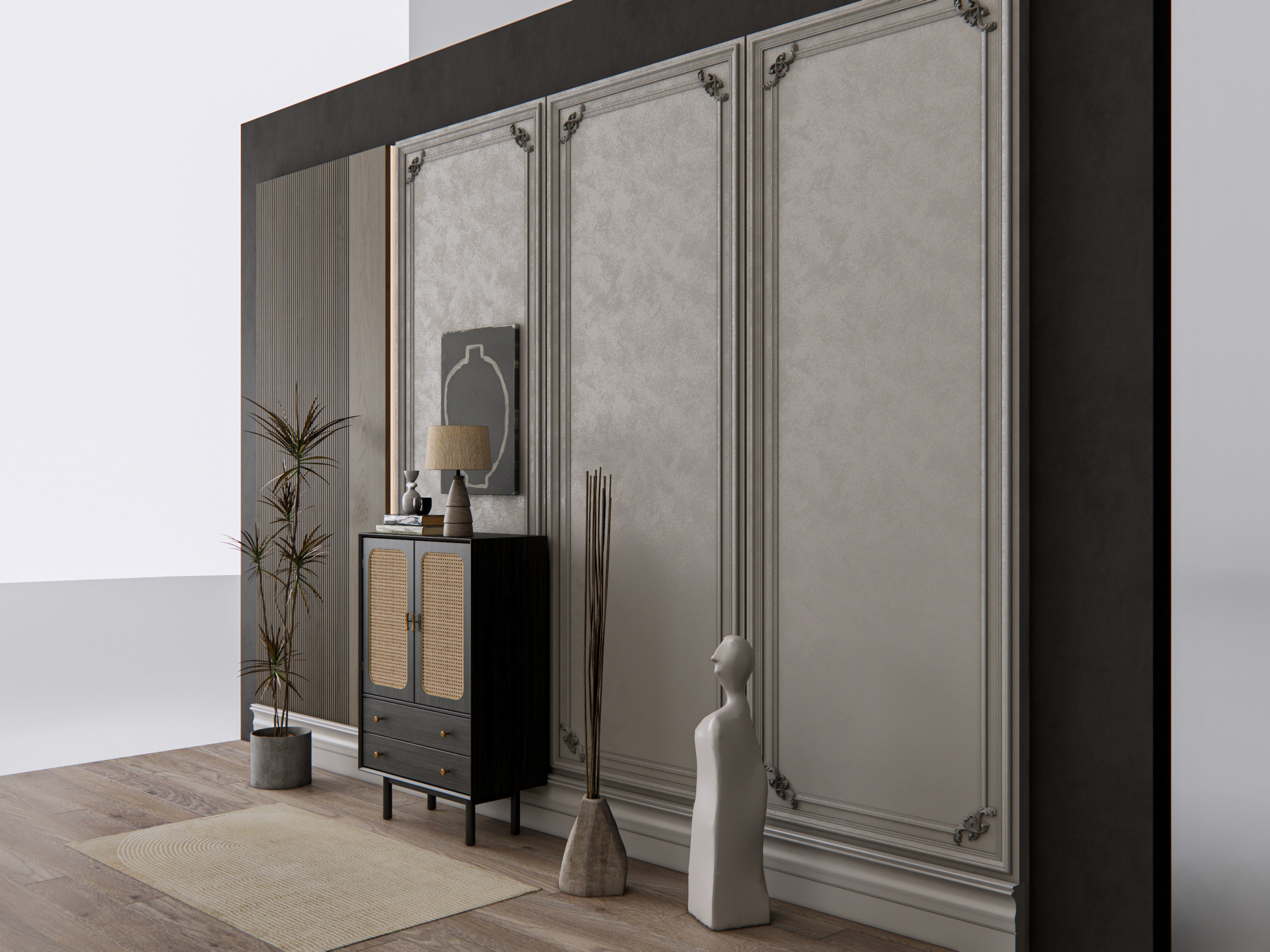 Sideboard with wall panel and flooring 21 3D model_3