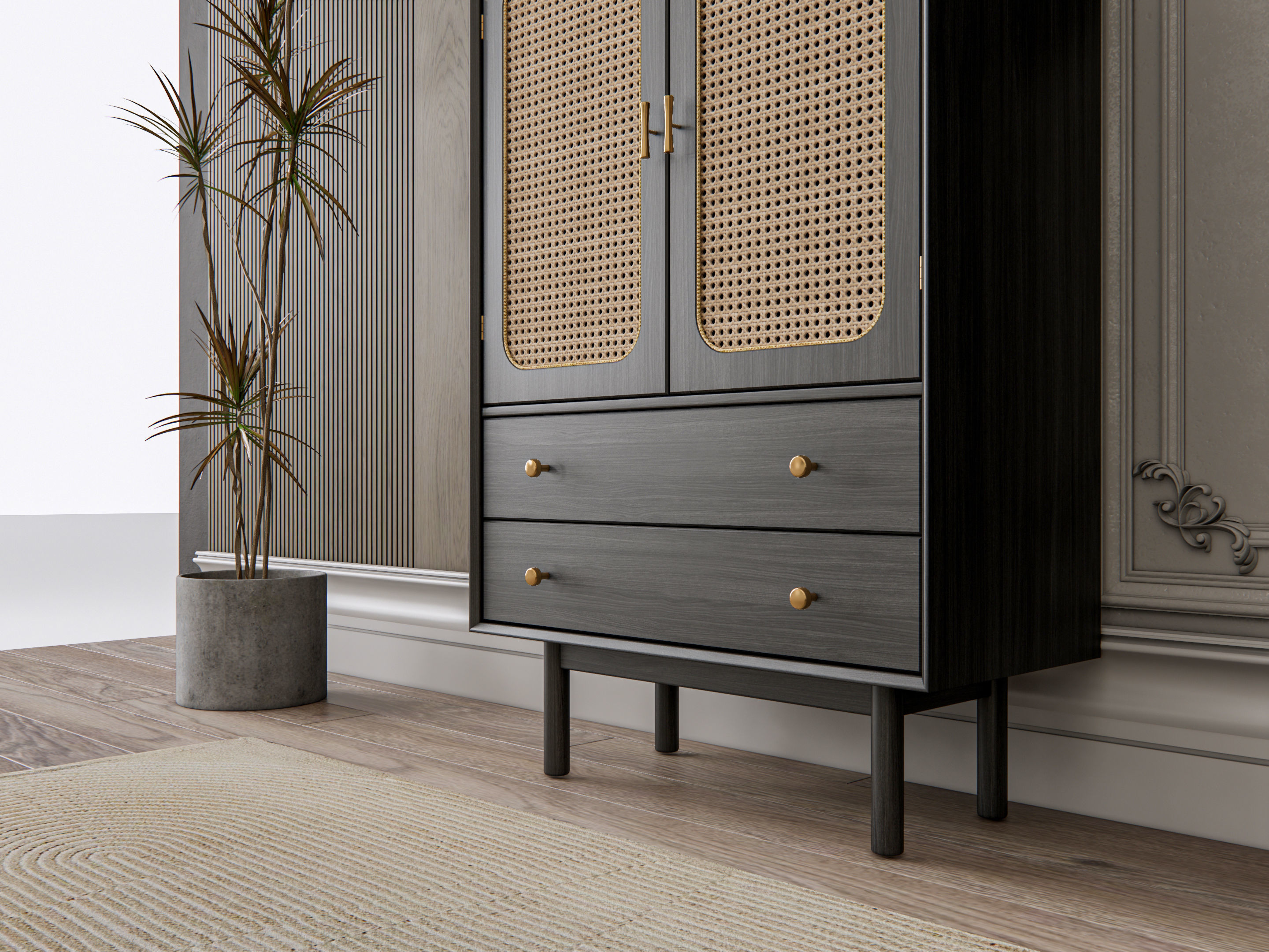 Sideboard with wall panel and flooring 21 3D model_13