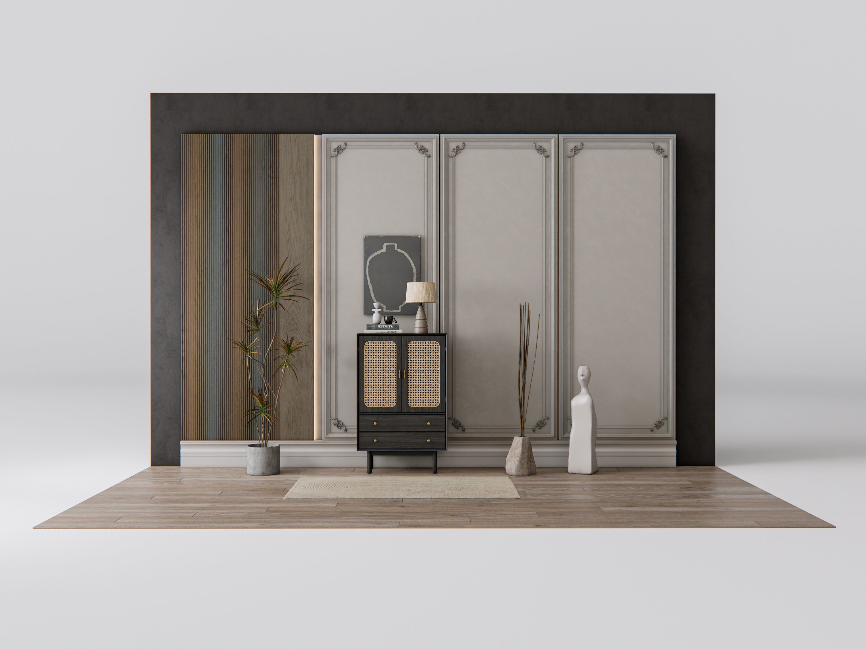 Sideboard with wall panel and flooring 21 3D model_1