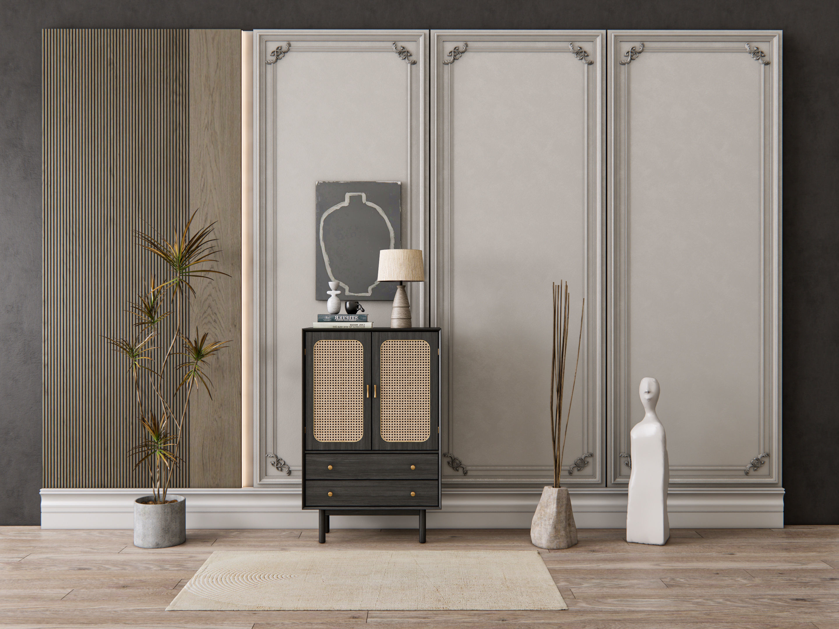 Sideboard with wall panel and flooring 21 3D model_2