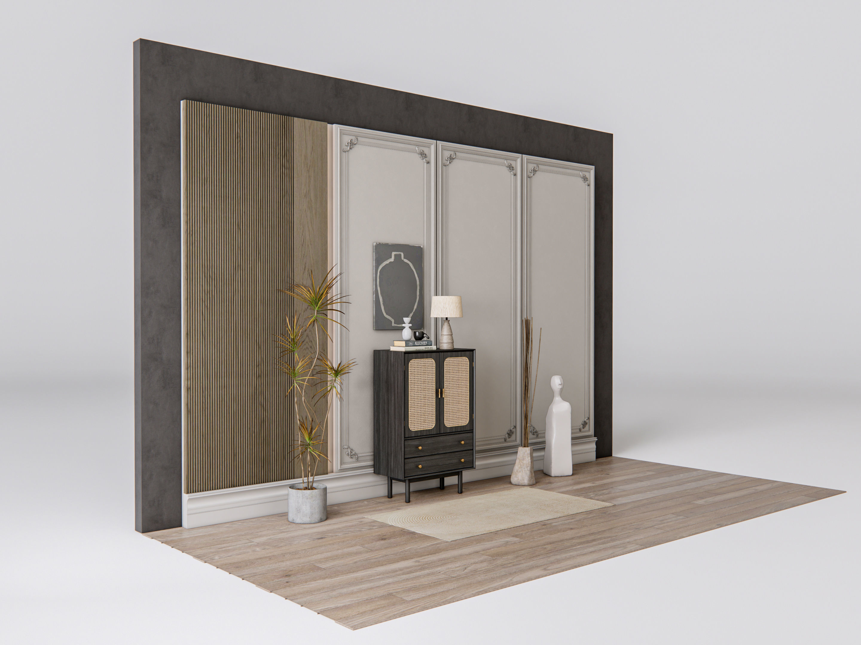 Sideboard with wall panel and flooring 21 3D model_7