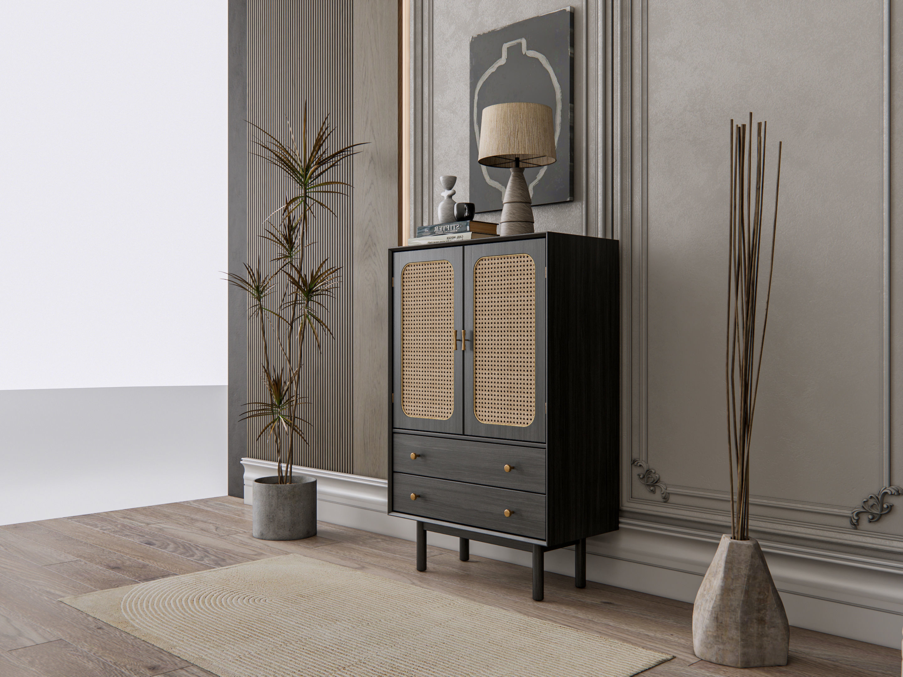 Sideboard with wall panel and flooring 21 3D model_5