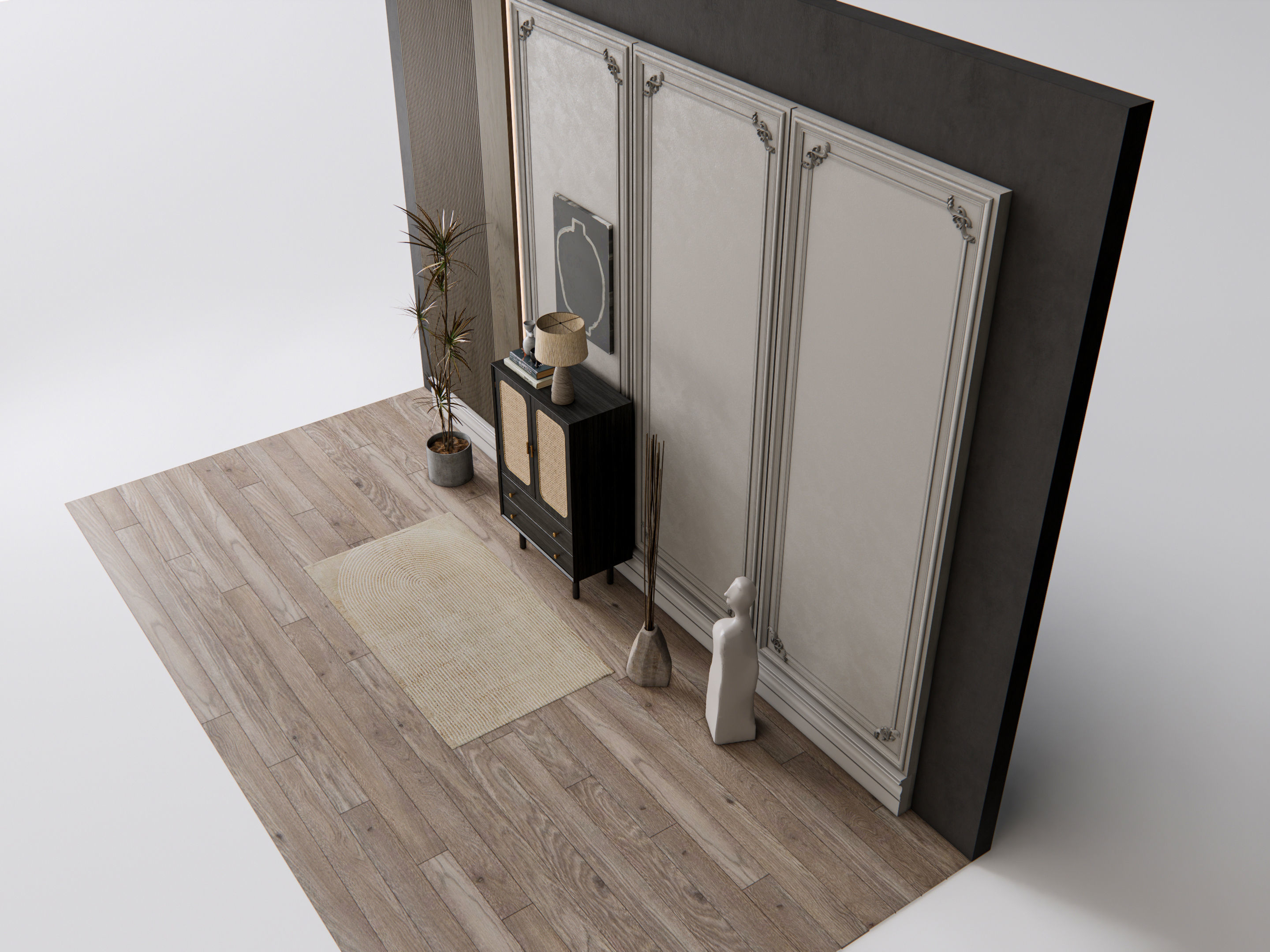 Sideboard with wall panel and flooring 21 3D model_14