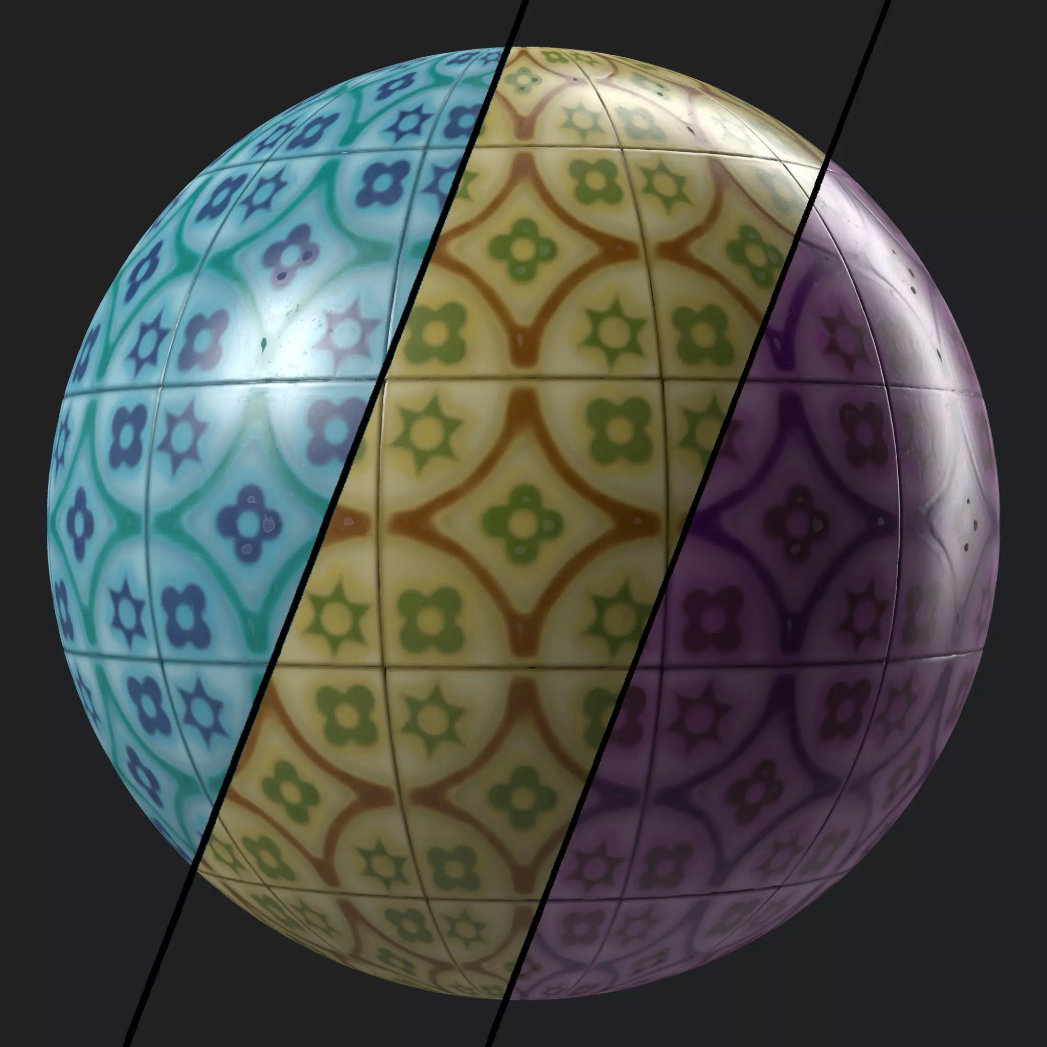 Stone Wall Materials 112- Ornament Ceramic Tile - Pbr Seamless Texture