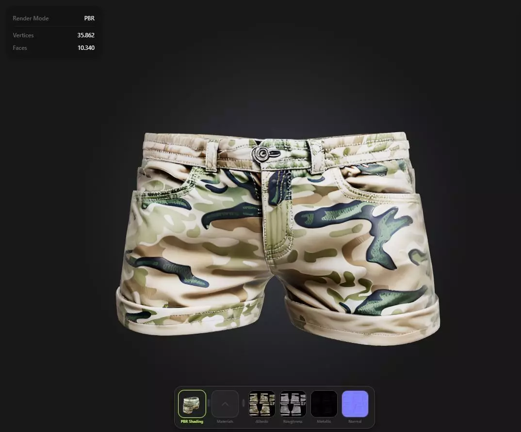 Military camouflage shorts PBR 4k Low-poly 3D model