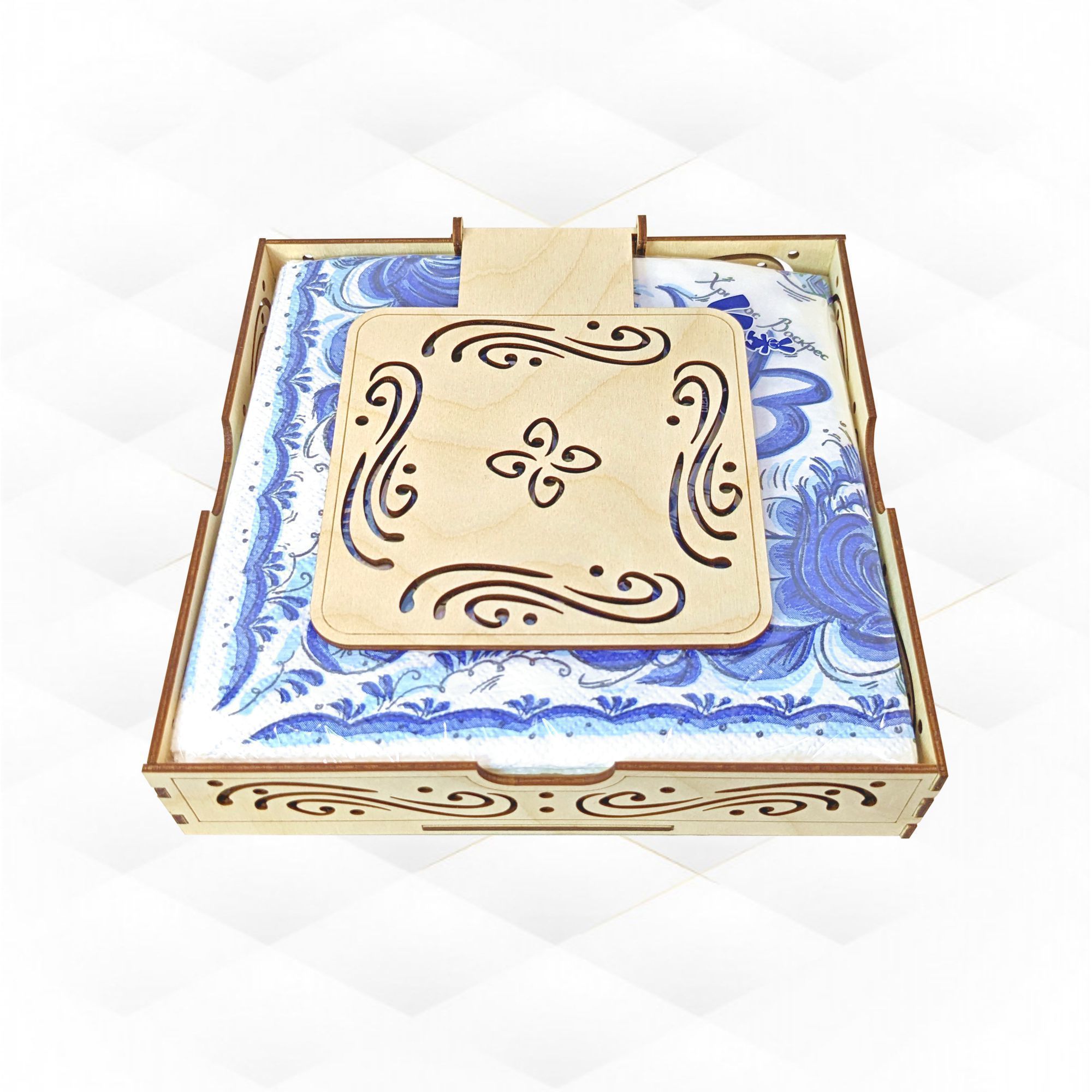 Gift box holder for napkins laser cutting pattern 3D print model_2