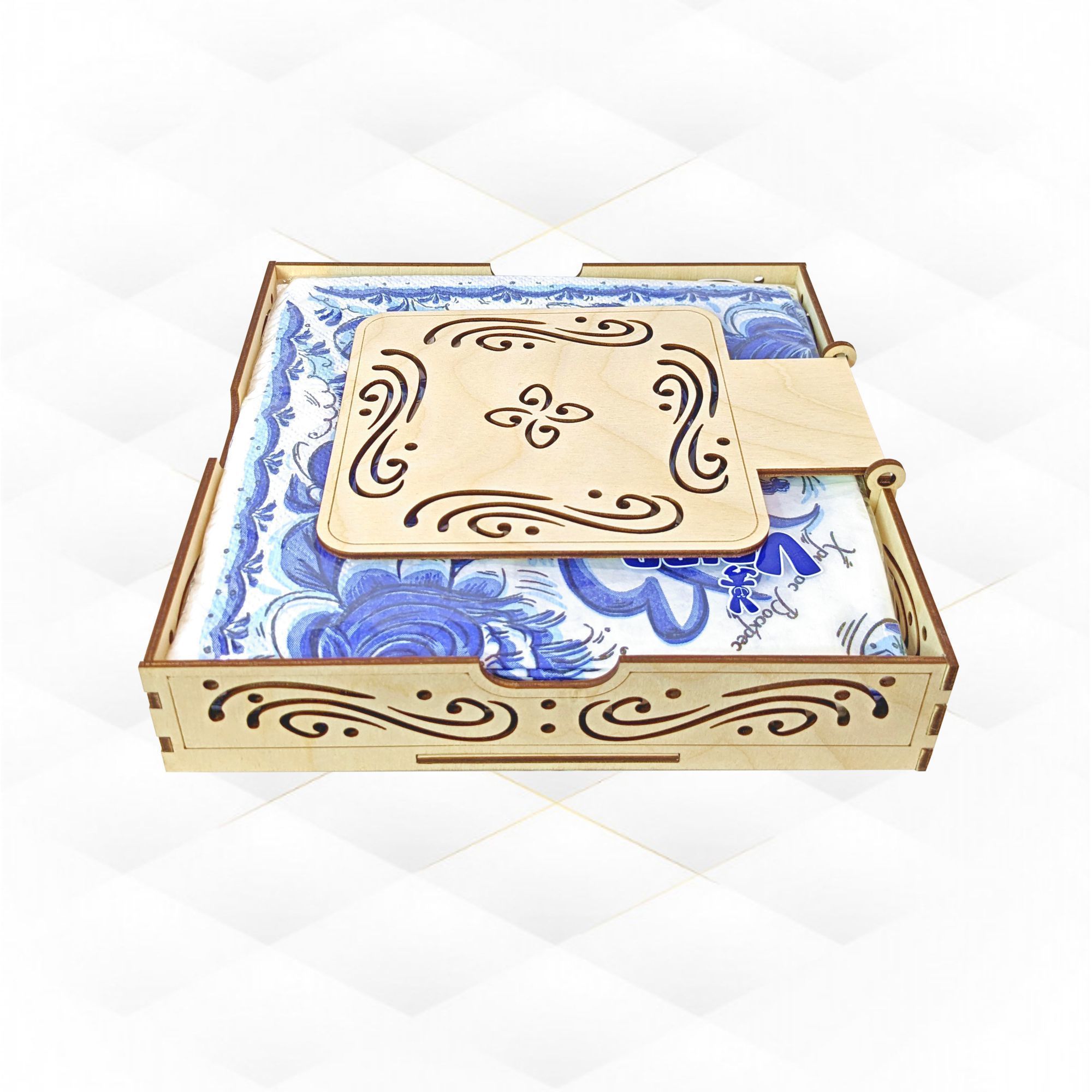 Gift box holder for napkins laser cutting pattern 3D print model_4