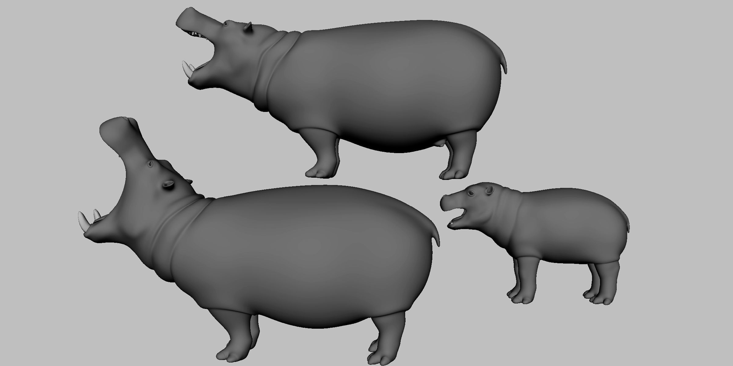 Hippopotamus Family Low-poly 3D model_2